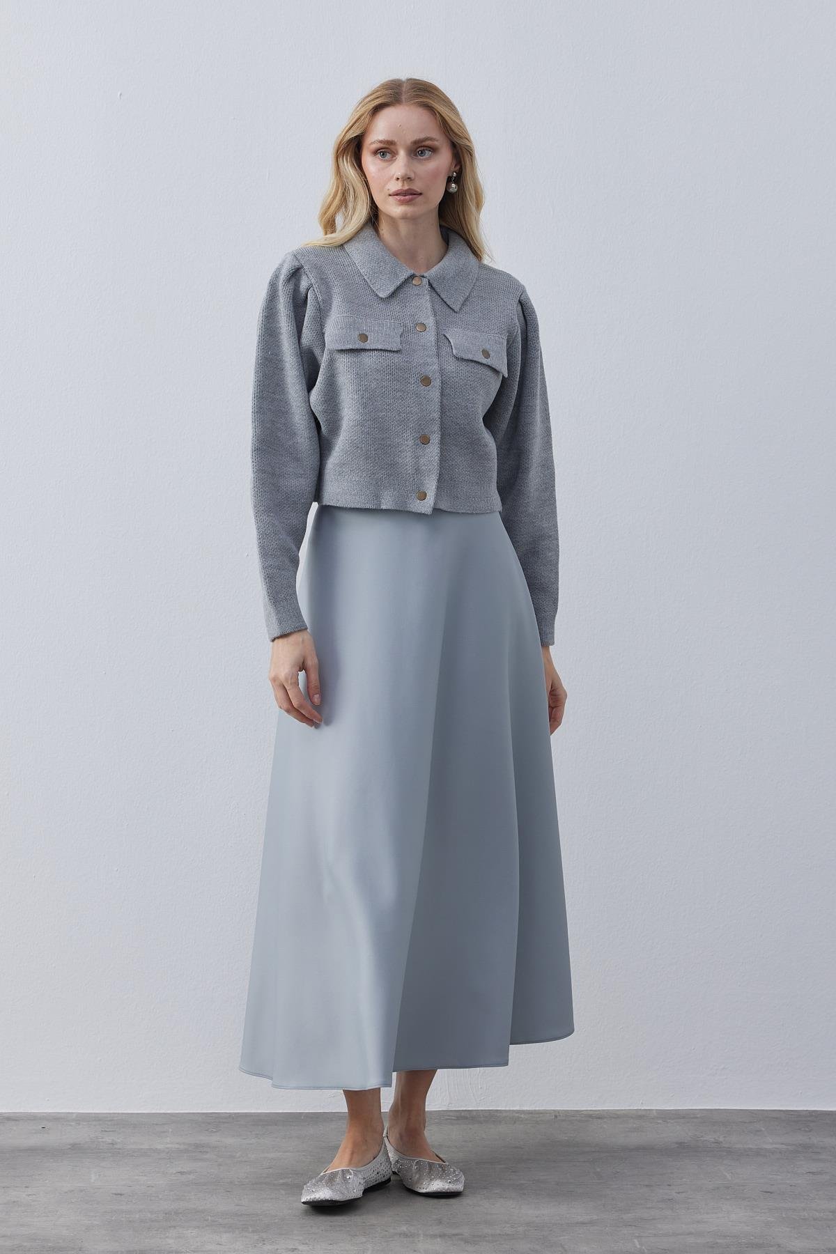 Blair Çıtçıtlı Triko Ceket- Gri