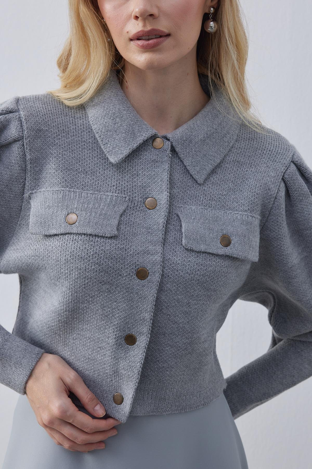 Blair Çıtçıtlı Triko Ceket- Gri