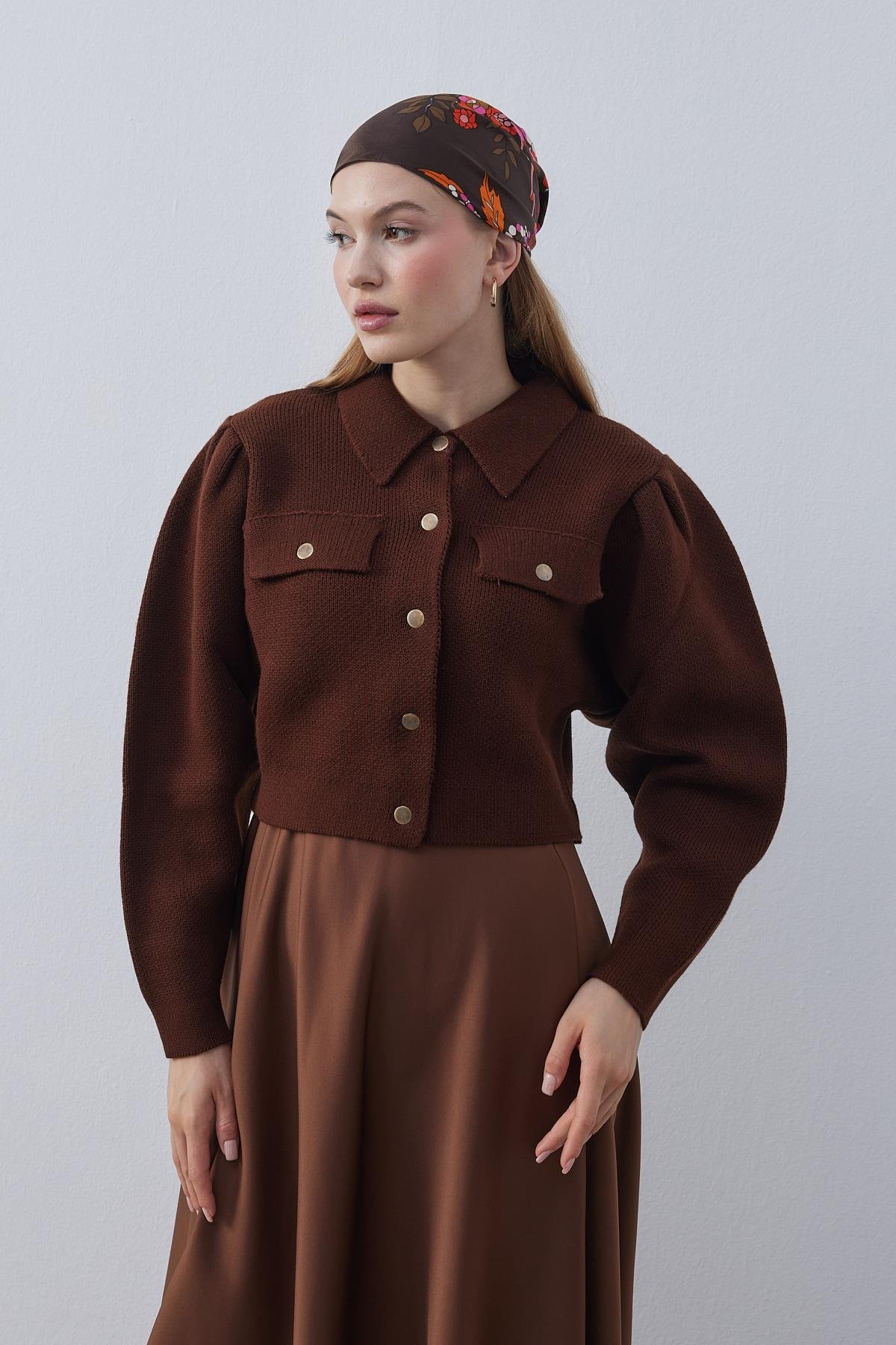 Blair Çıtçıtlı Triko Ceket - Kahverengi