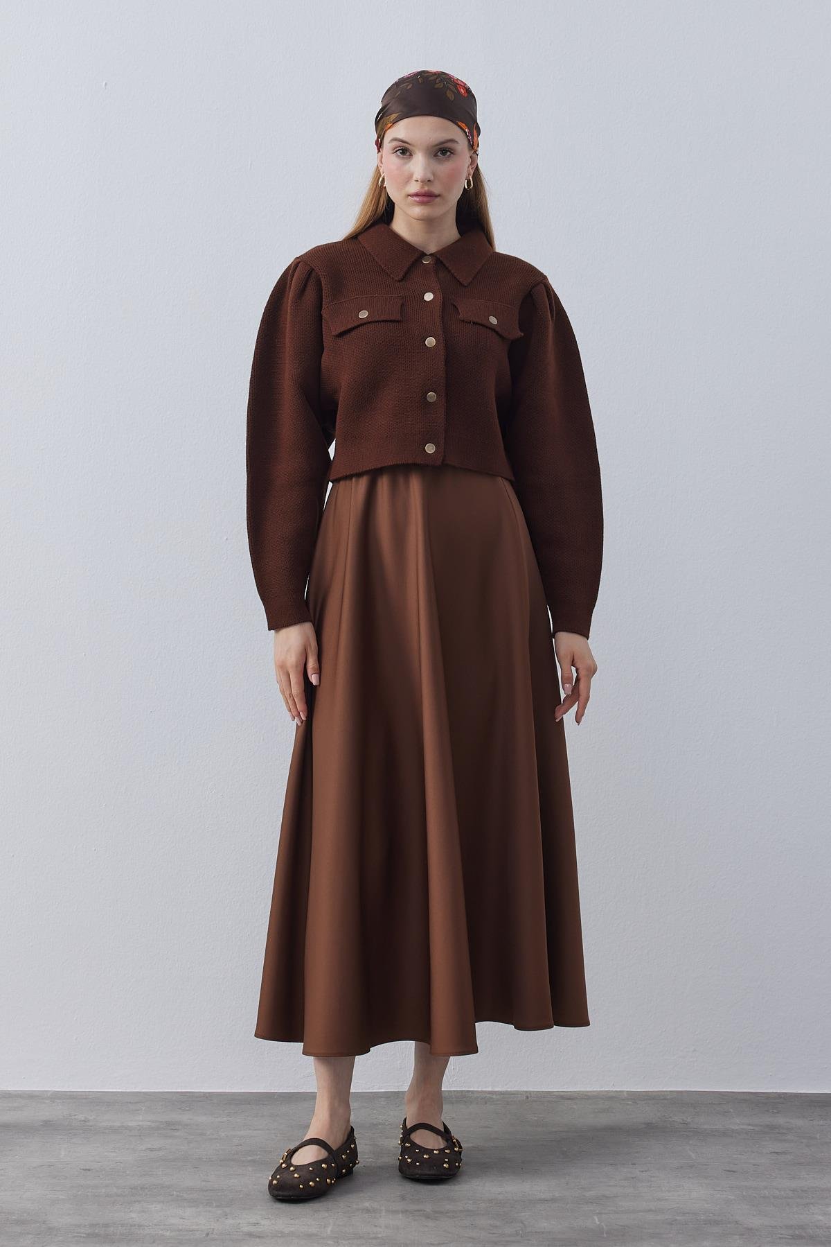 Blair Çıtçıtlı Triko Ceket - Kahverengi