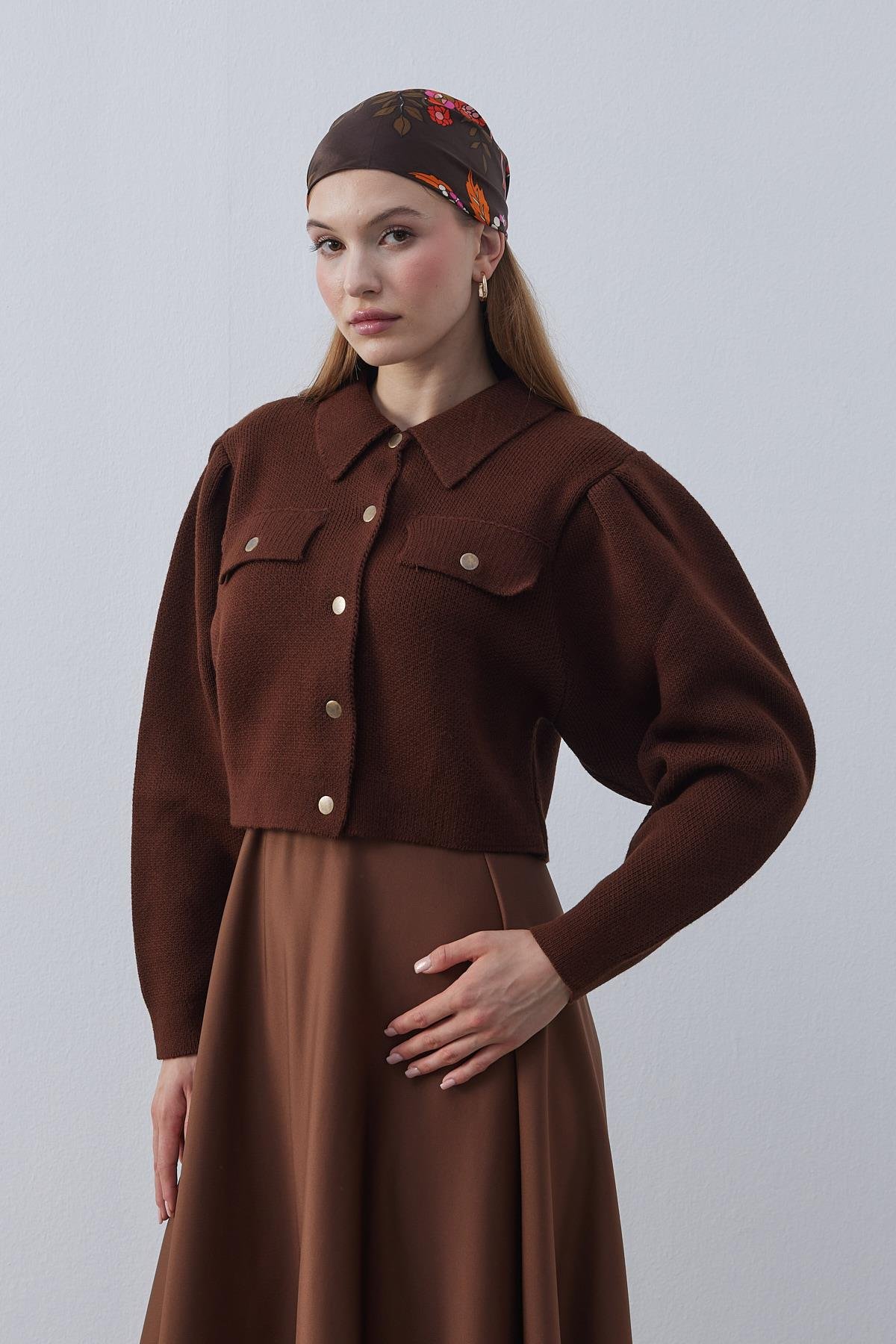 Blair Çıtçıtlı Triko Ceket - Kahverengi