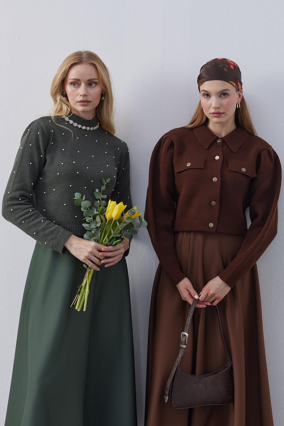 Blair Çıtçıtlı Triko Ceket - Kahverengi