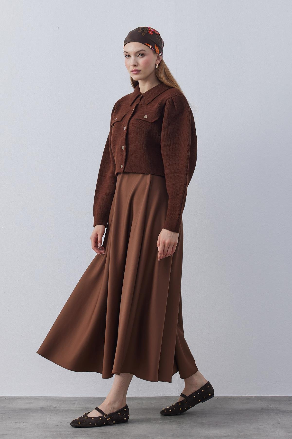 Blair Çıtçıtlı Triko Ceket - Kahverengi