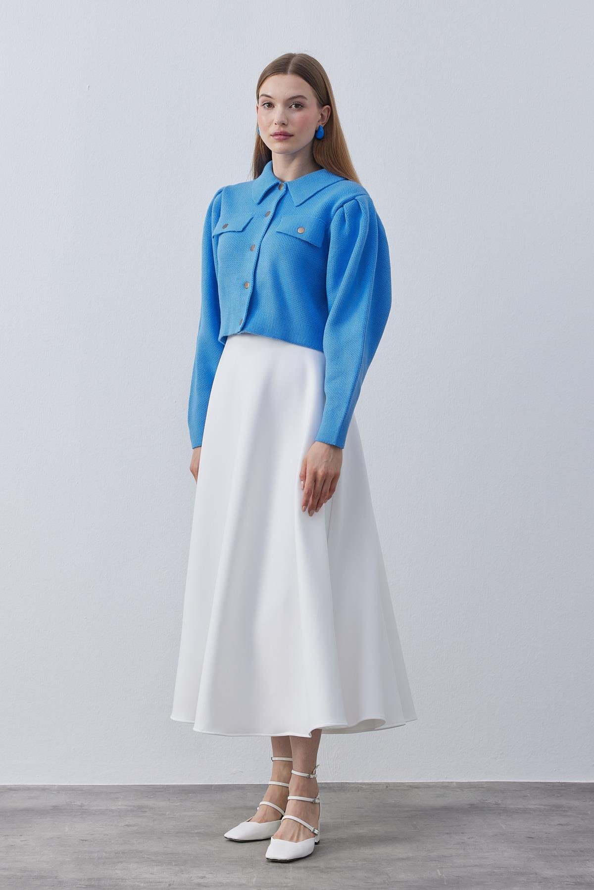 Blair Çıtçıtlı Triko Ceket- Kot mavi