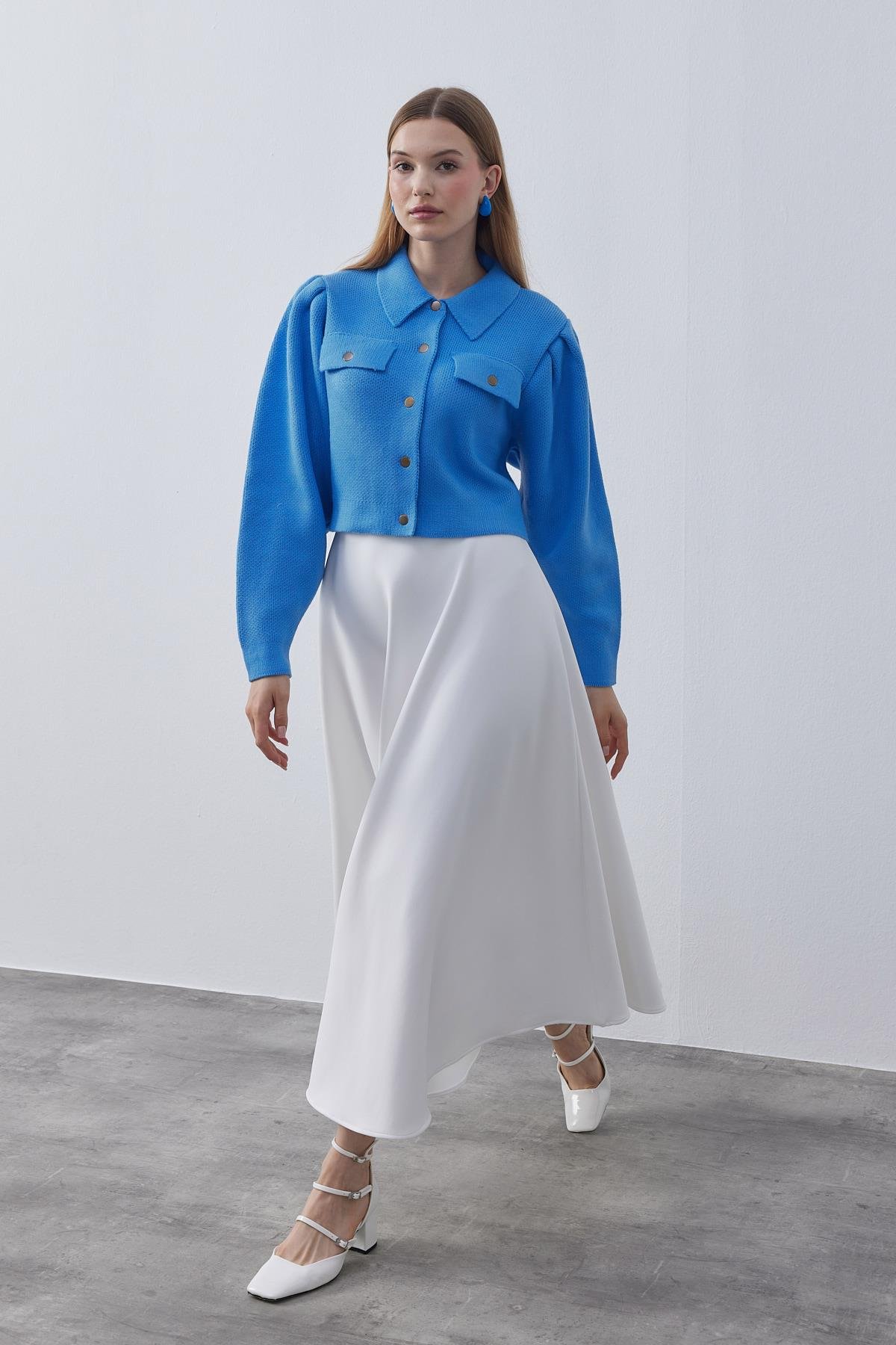 Blair Çıtçıtlı Triko Ceket- Kot mavi