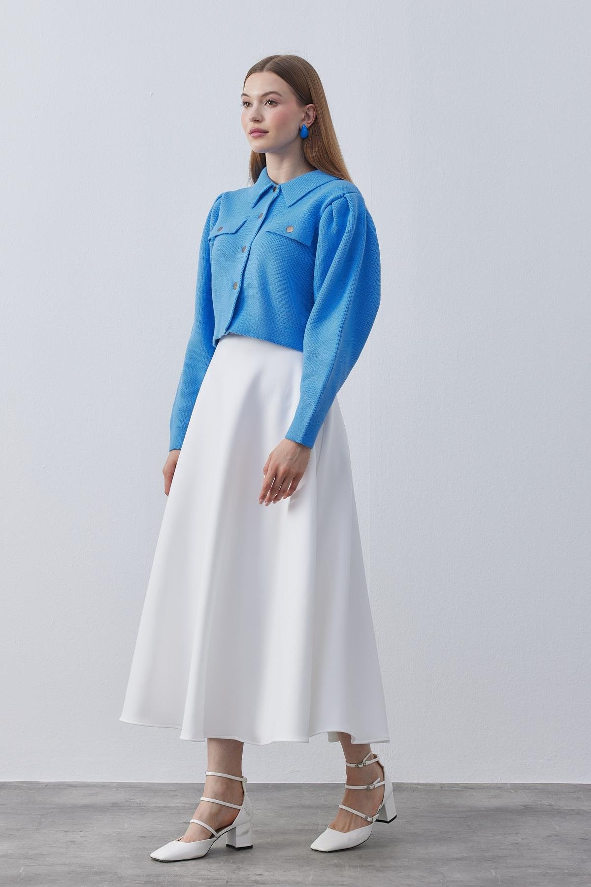 Blair Çıtçıtlı Triko Ceket- Kot mavi