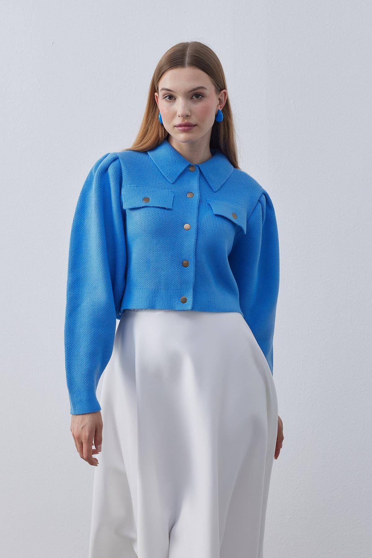 Blair Çıtçıtlı Triko Ceket- Kot mavi