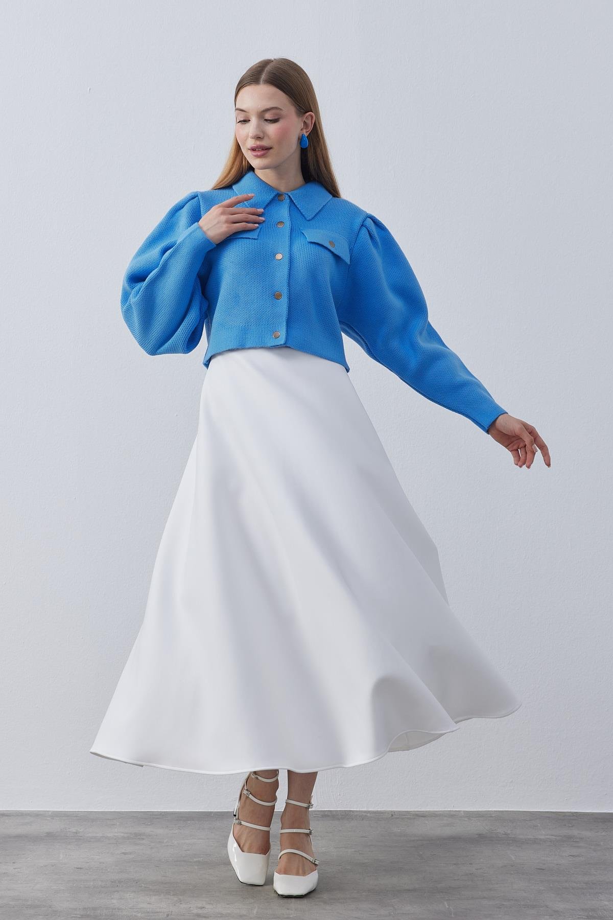 Blair Çıtçıtlı Triko Ceket- Kot mavi