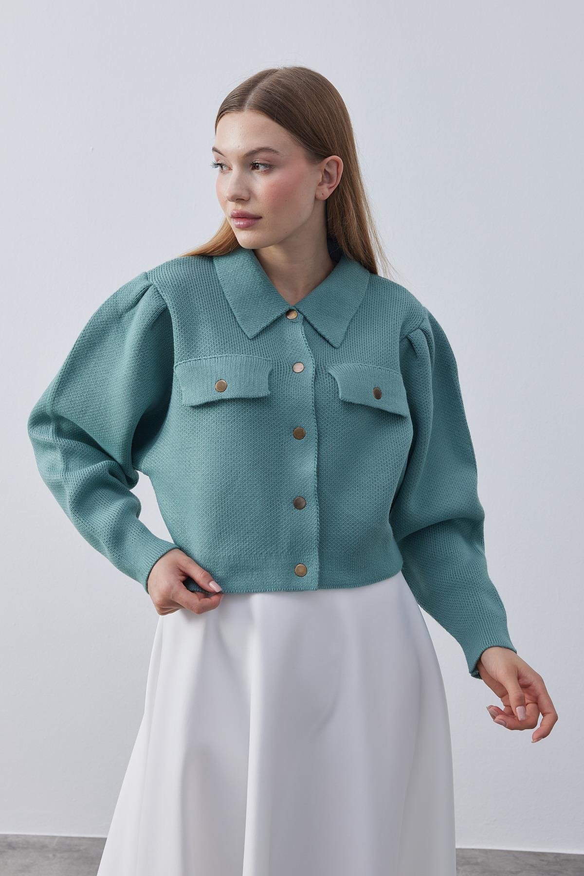 Blair Çıtçıtlı Triko Ceket- Mint yeşil