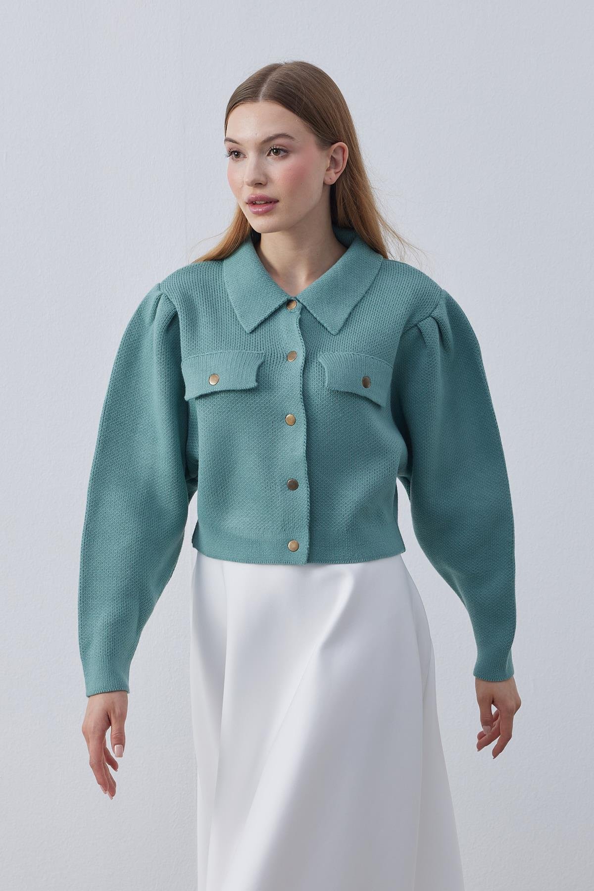 Blair Çıtçıtlı Triko Ceket- Mint yeşil