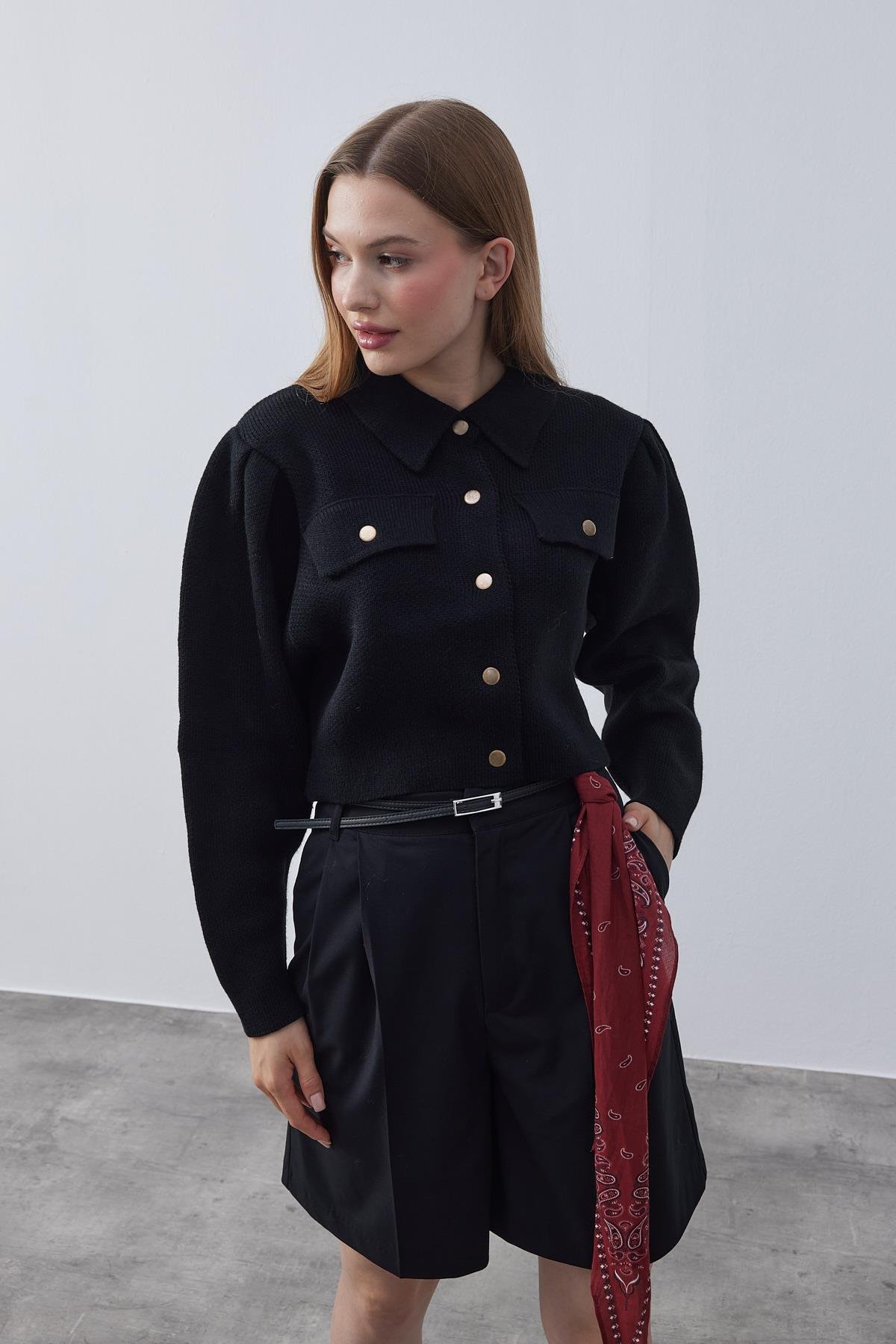 Blair Çıtçıtlı Triko Ceket- Siyah