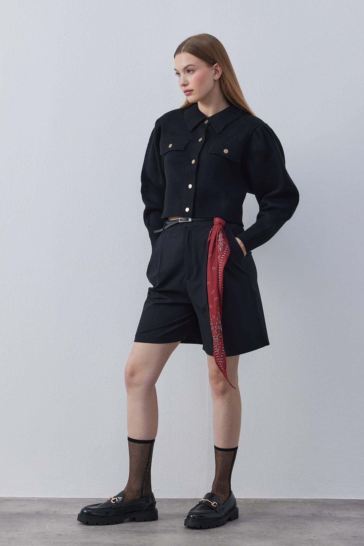 Blair Çıtçıtlı Triko Ceket- Siyah