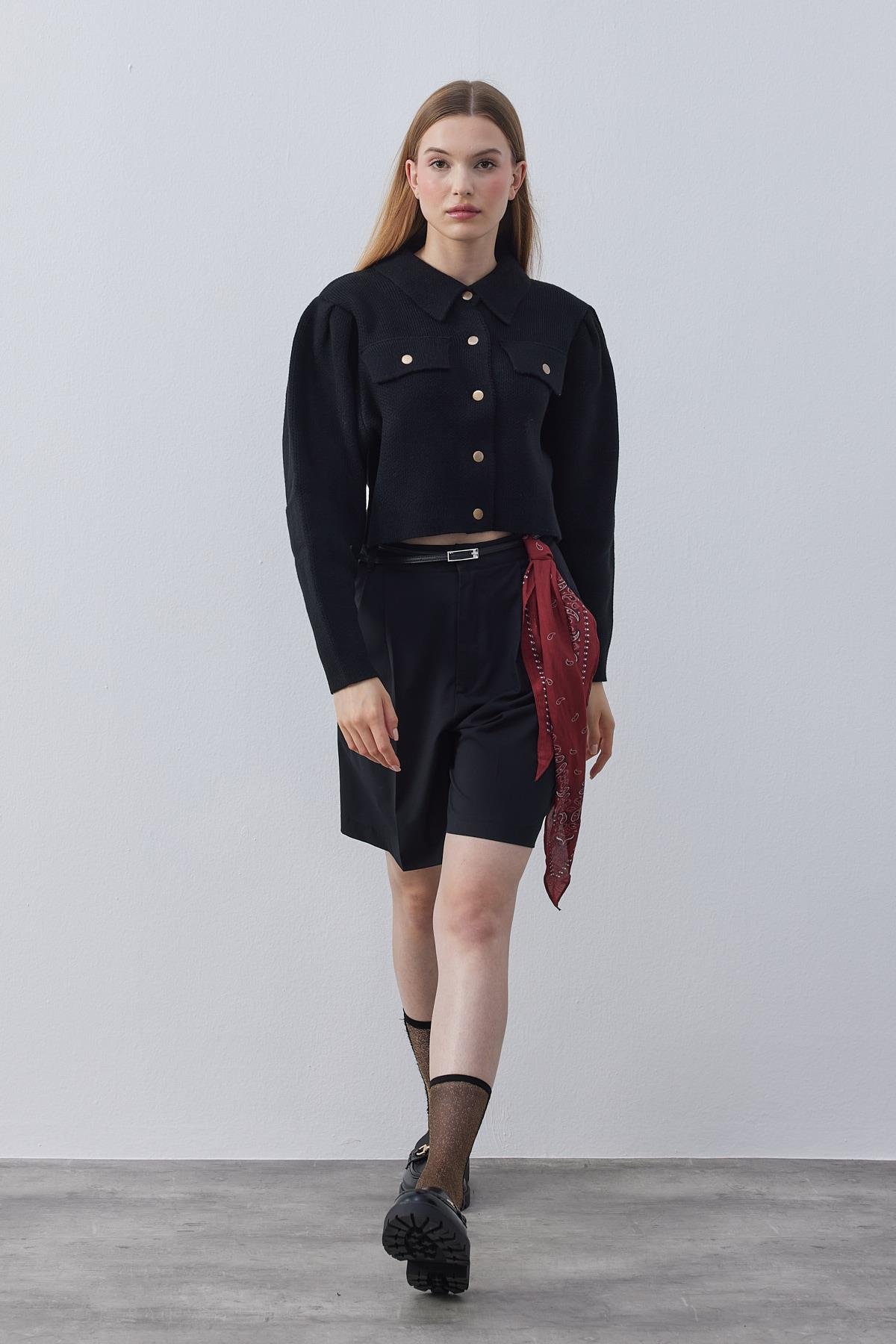 Blair Çıtçıtlı Triko Ceket- Siyah