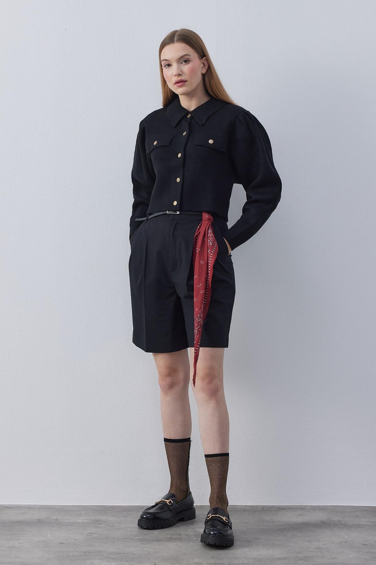 Blair Çıtçıtlı Triko Ceket- Siyah