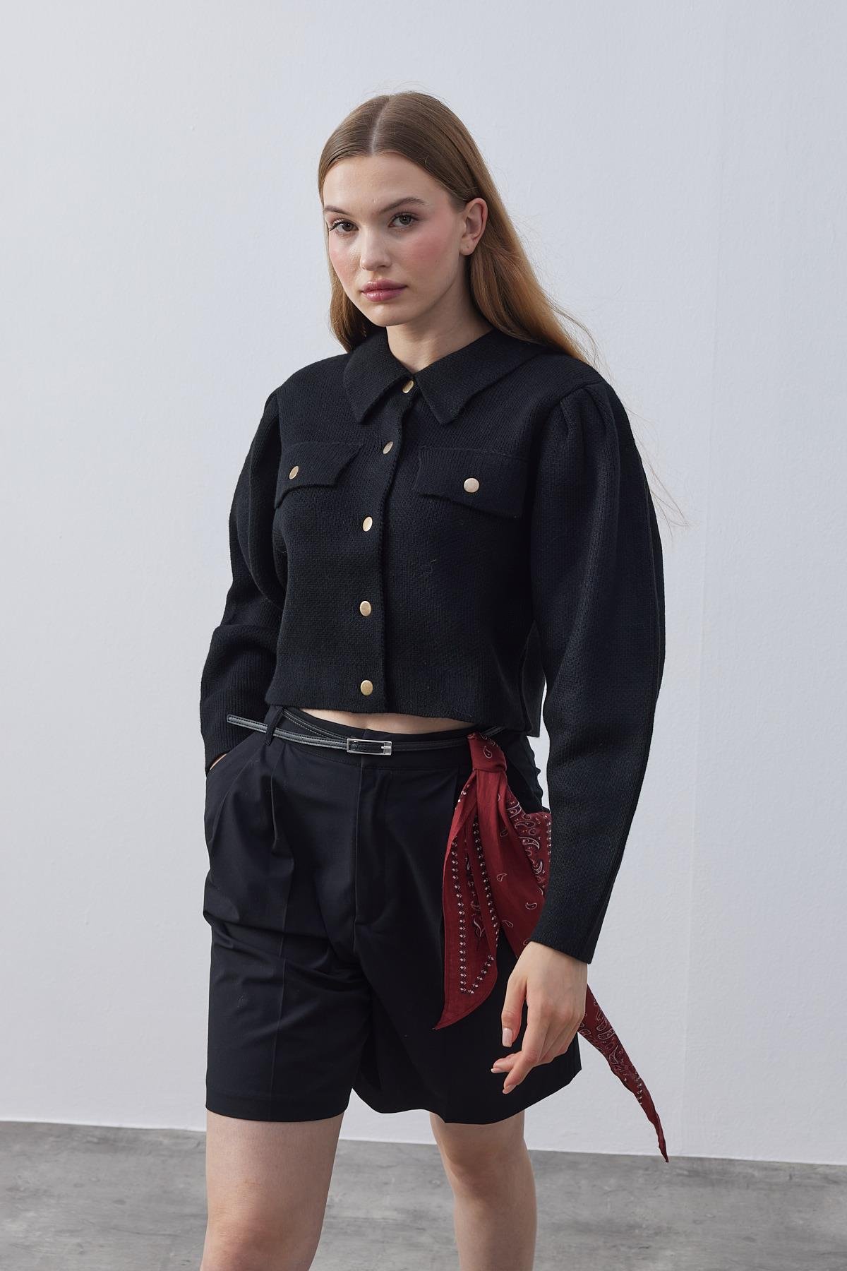 Blair Çıtçıtlı Triko Ceket- Siyah