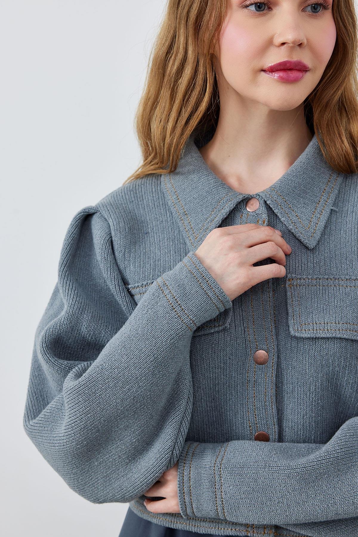BLAİR OMUZ PİLE DETAYLI ÇITÇITLI TRİKO CEKET - GRİ 