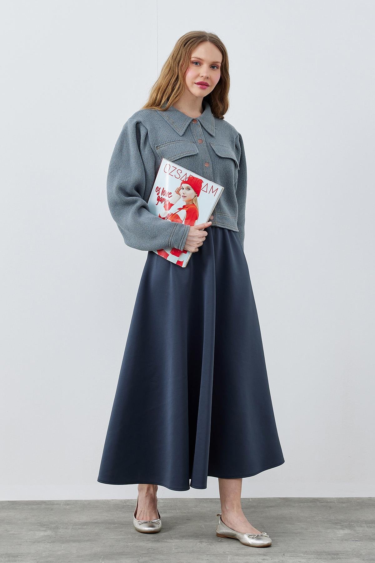 BLAİR OMUZ PİLE DETAYLI ÇITÇITLI TRİKO CEKET - GRİ 