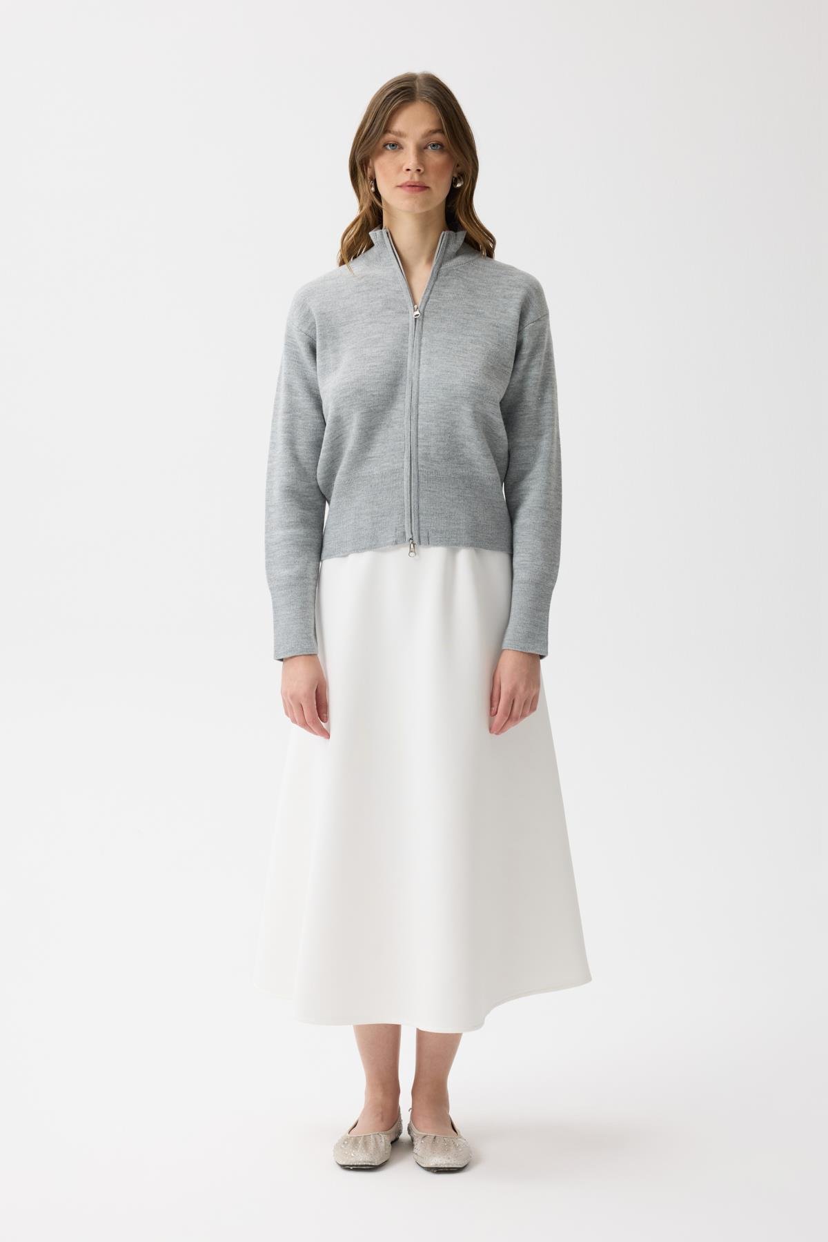 Blanche Yüksek Yaka Hırka - Gri 