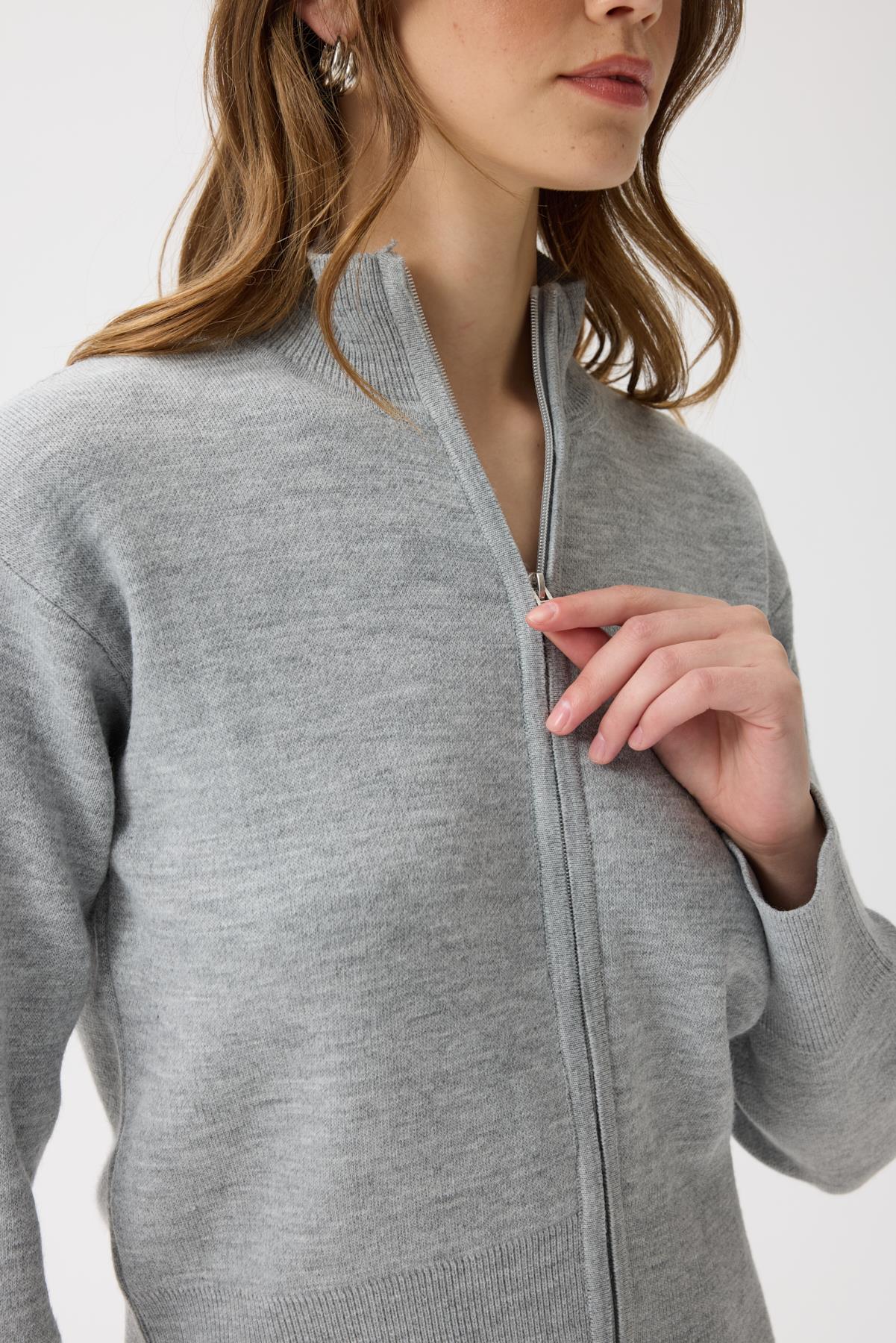 Blanche Yüksek Yaka Hırka - Gri 