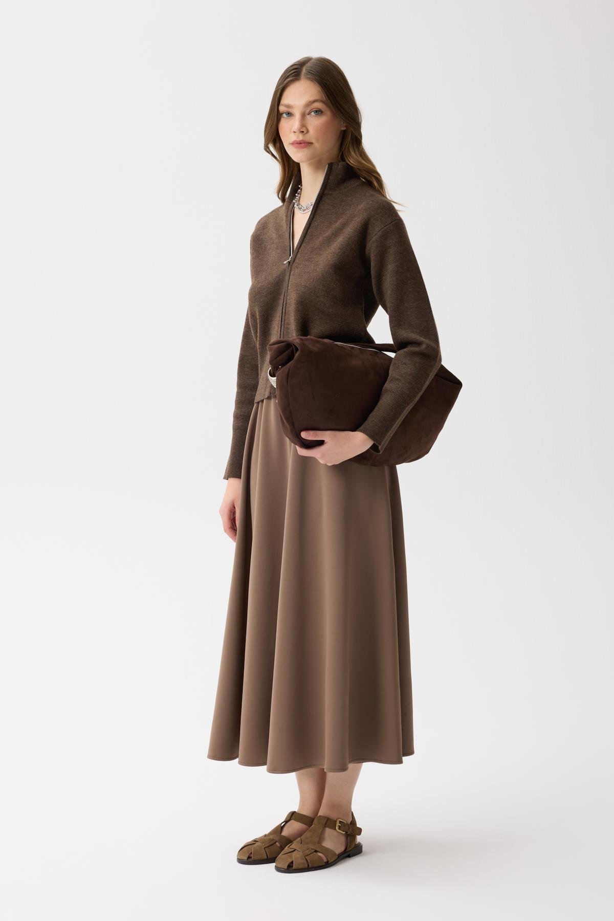 Blanche Yüksek Yaka Hırka - Kahve Melanj