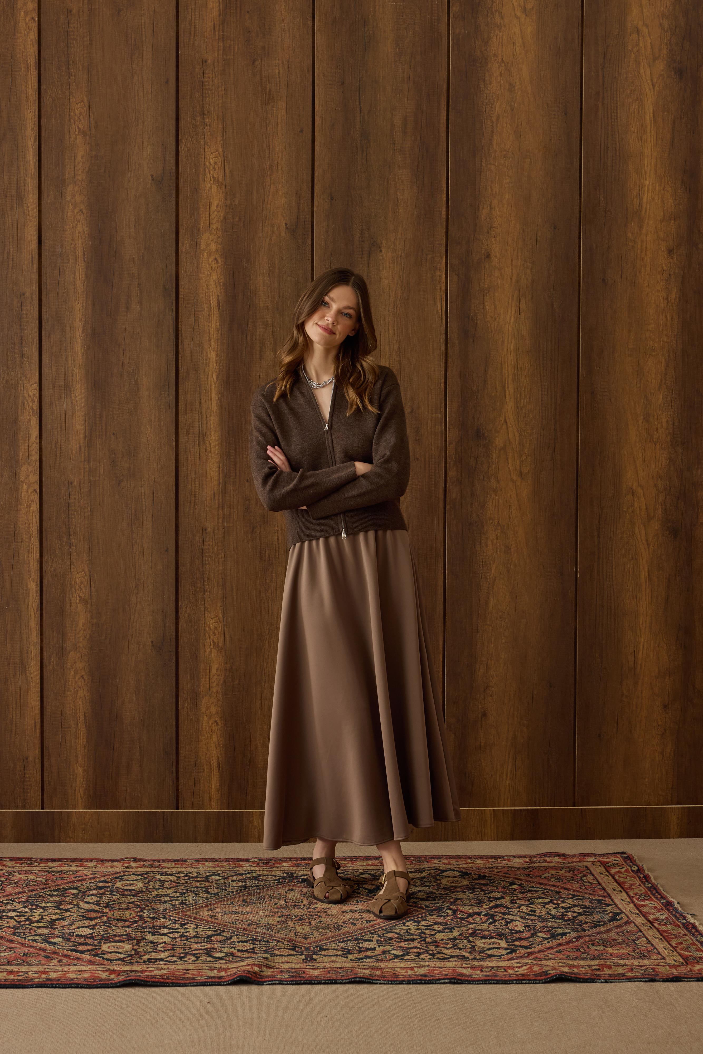 Blanche Yüksek Yaka Hırka - Kahve Melanj