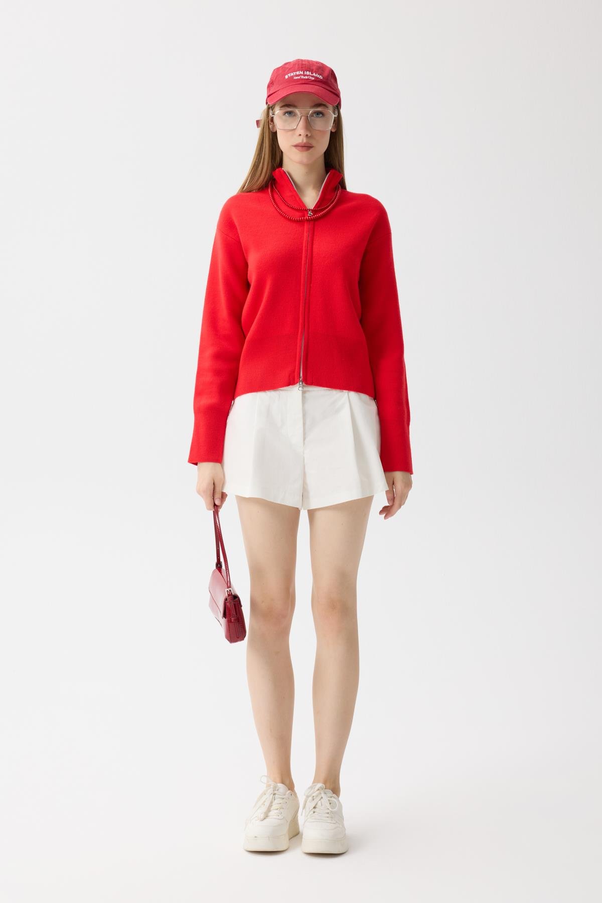 Blanche Yüksek Yaka Hırka - Kırmızı 