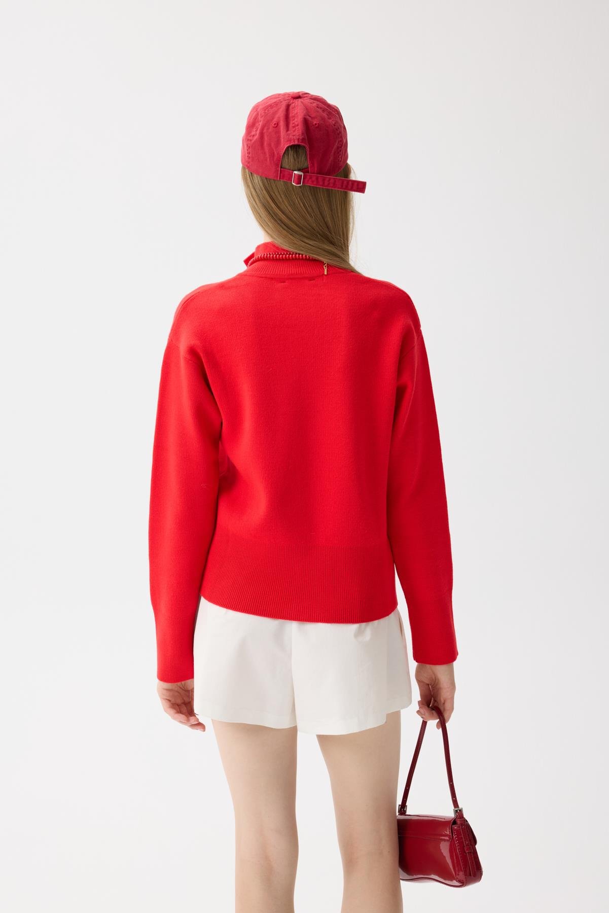 Blanche Yüksek Yaka Hırka - Kırmızı 