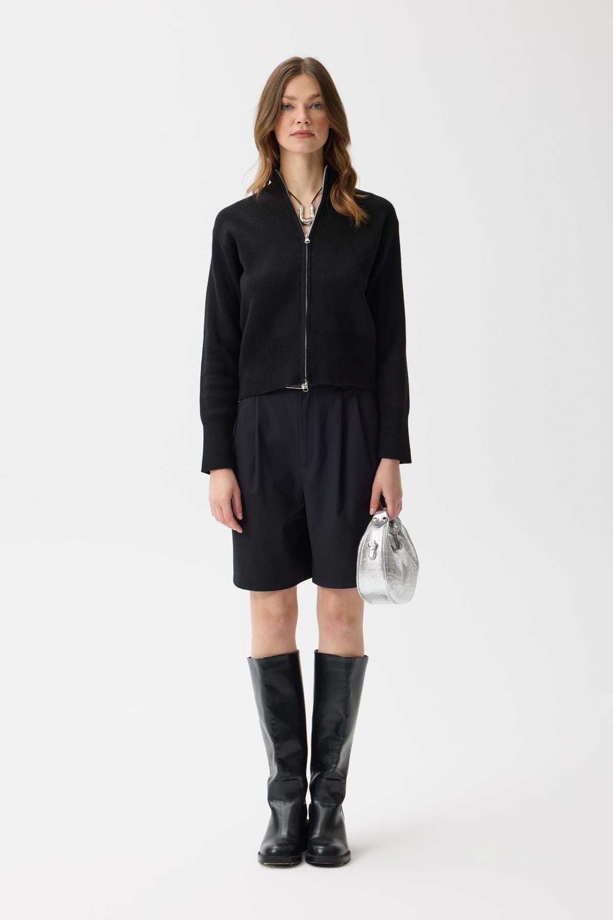 Blanche Yüksek Yaka Hırka - Siyah