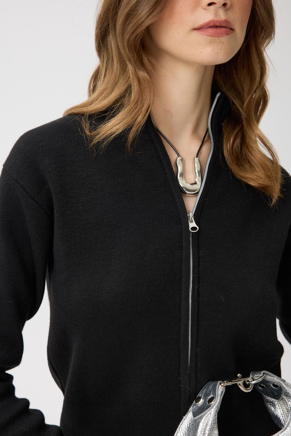 Blanche Yüksek Yaka Hırka - Siyah