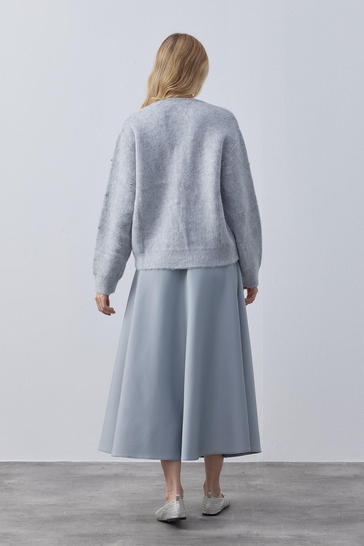 Blouse Taş İşlemeli Yünlü Hırka- Gri