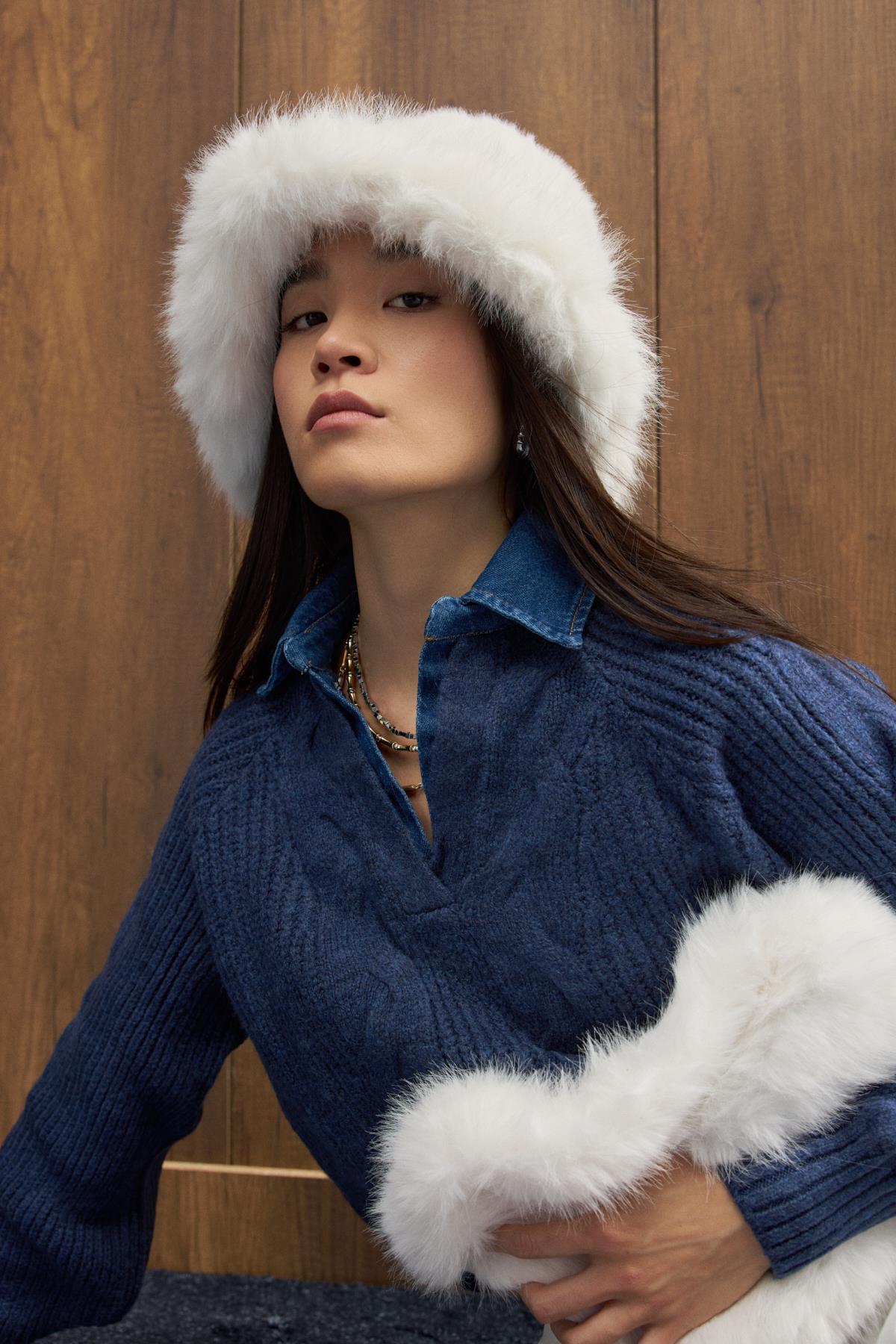 Boho Peluş Çanta - Beyaz