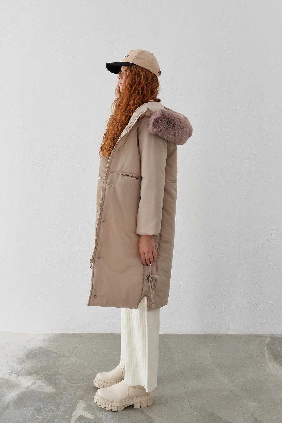 Bomb Kürklü Şişme Mont - Vizon