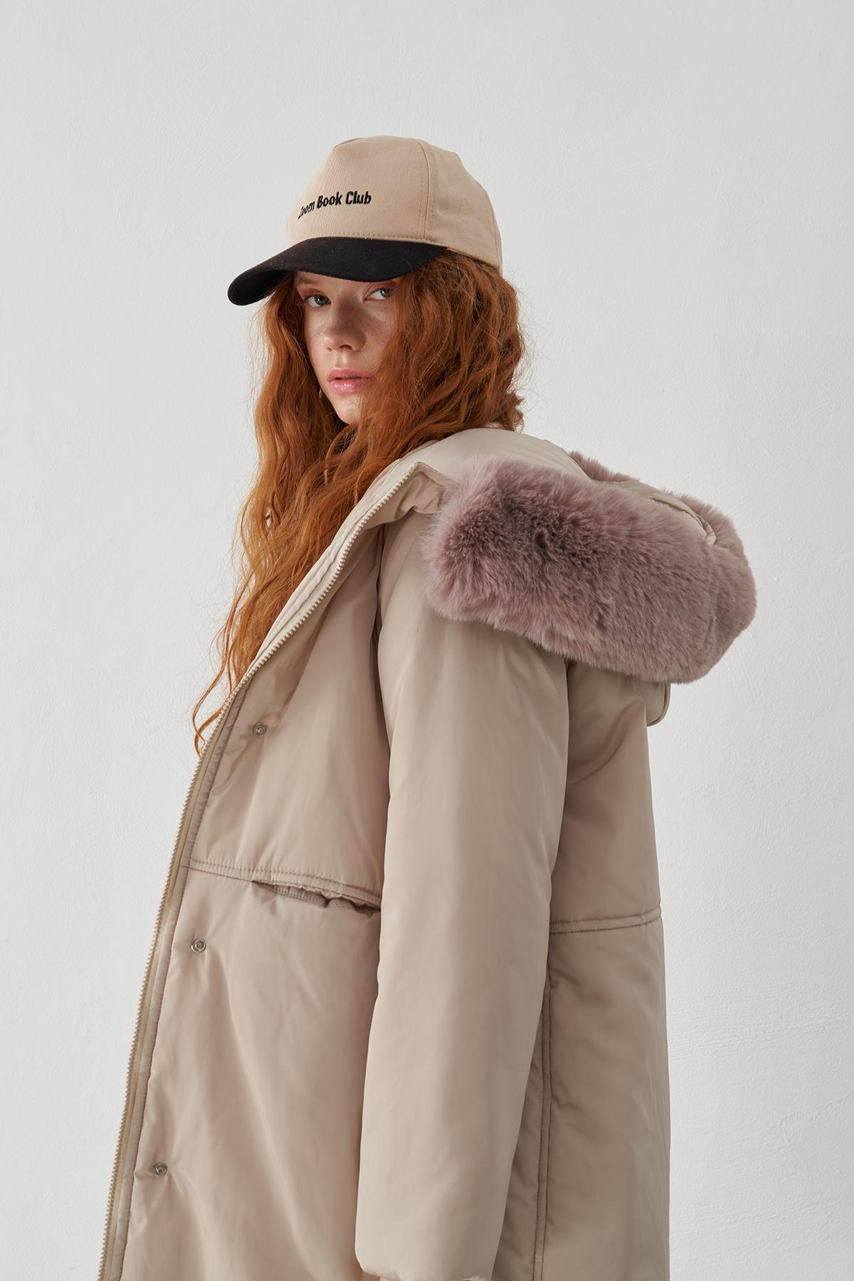 Bomb Kürklü Şişme Mont - Vizon