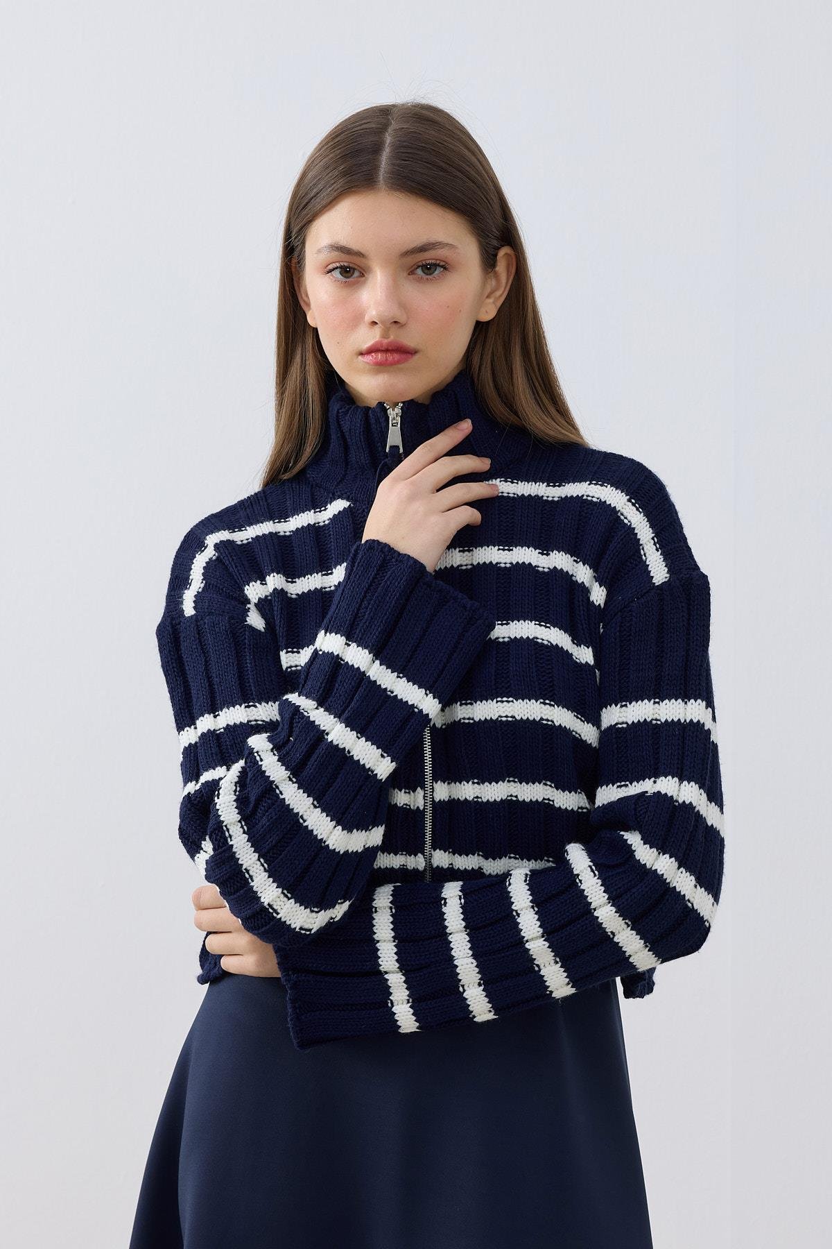 Briona Fitilli Kontrast Hırka- Lacivert