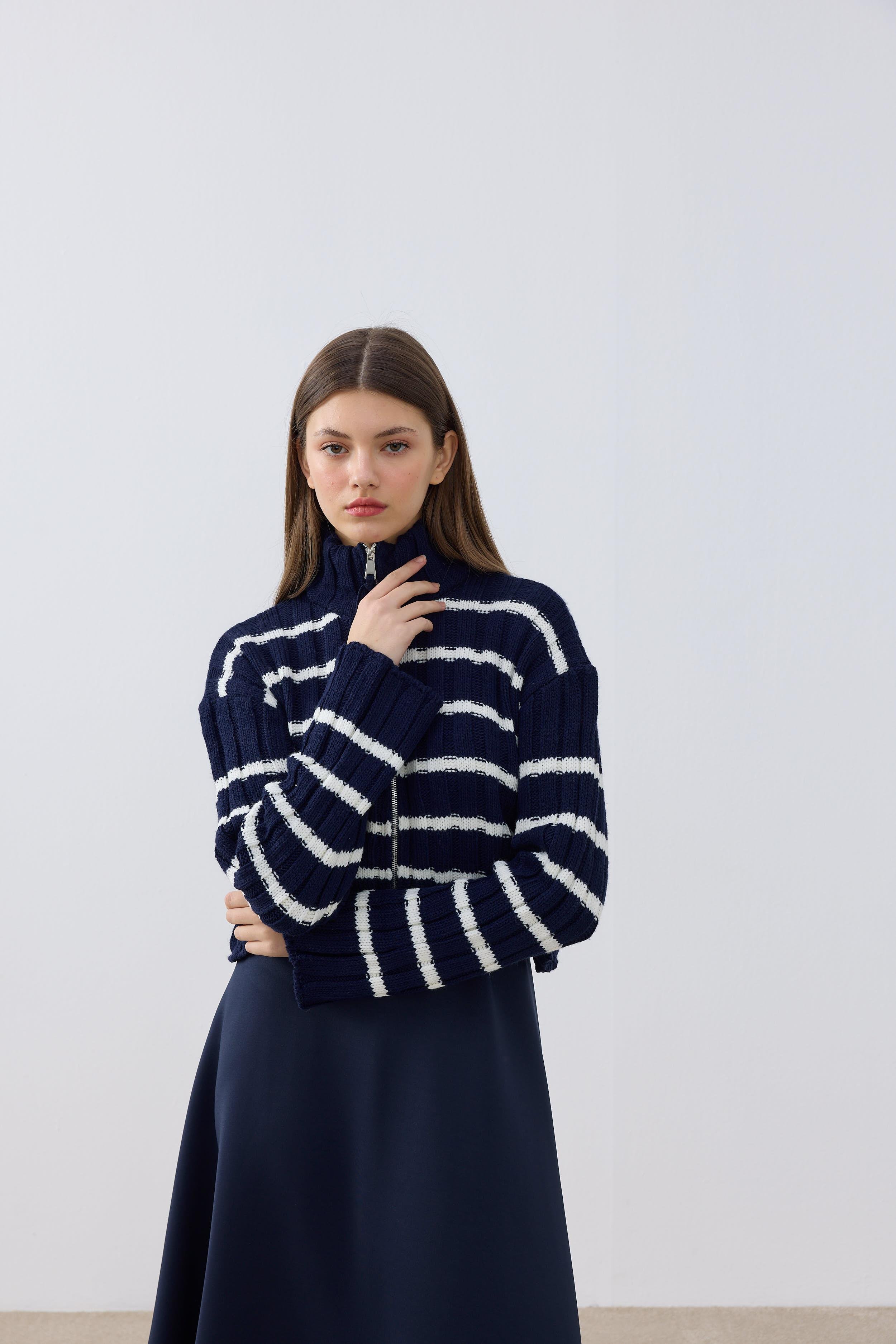 Briona Fitilli Kontrast Hırka- Lacivert