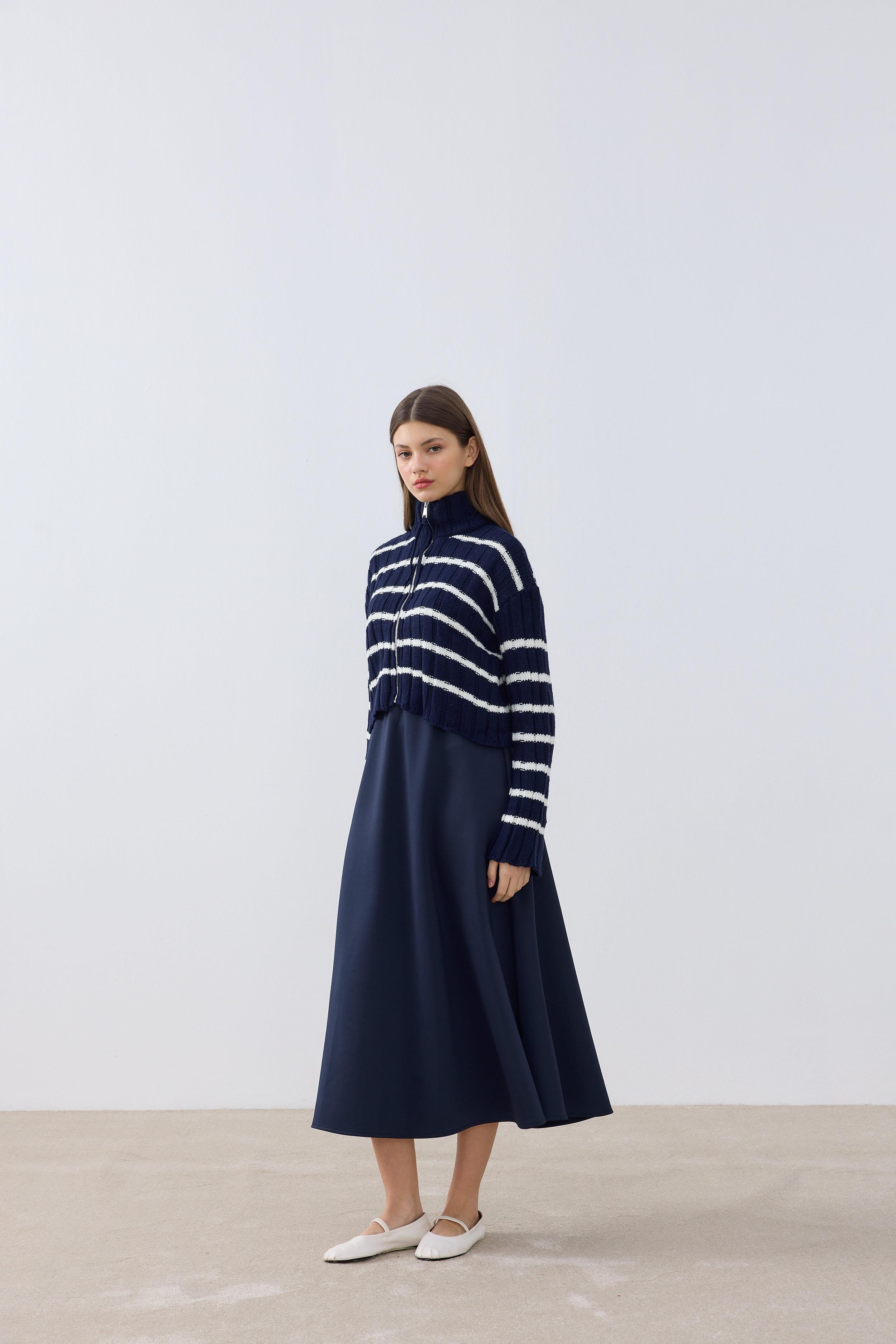 Briona Fitilli Kontrast Hırka- Lacivert