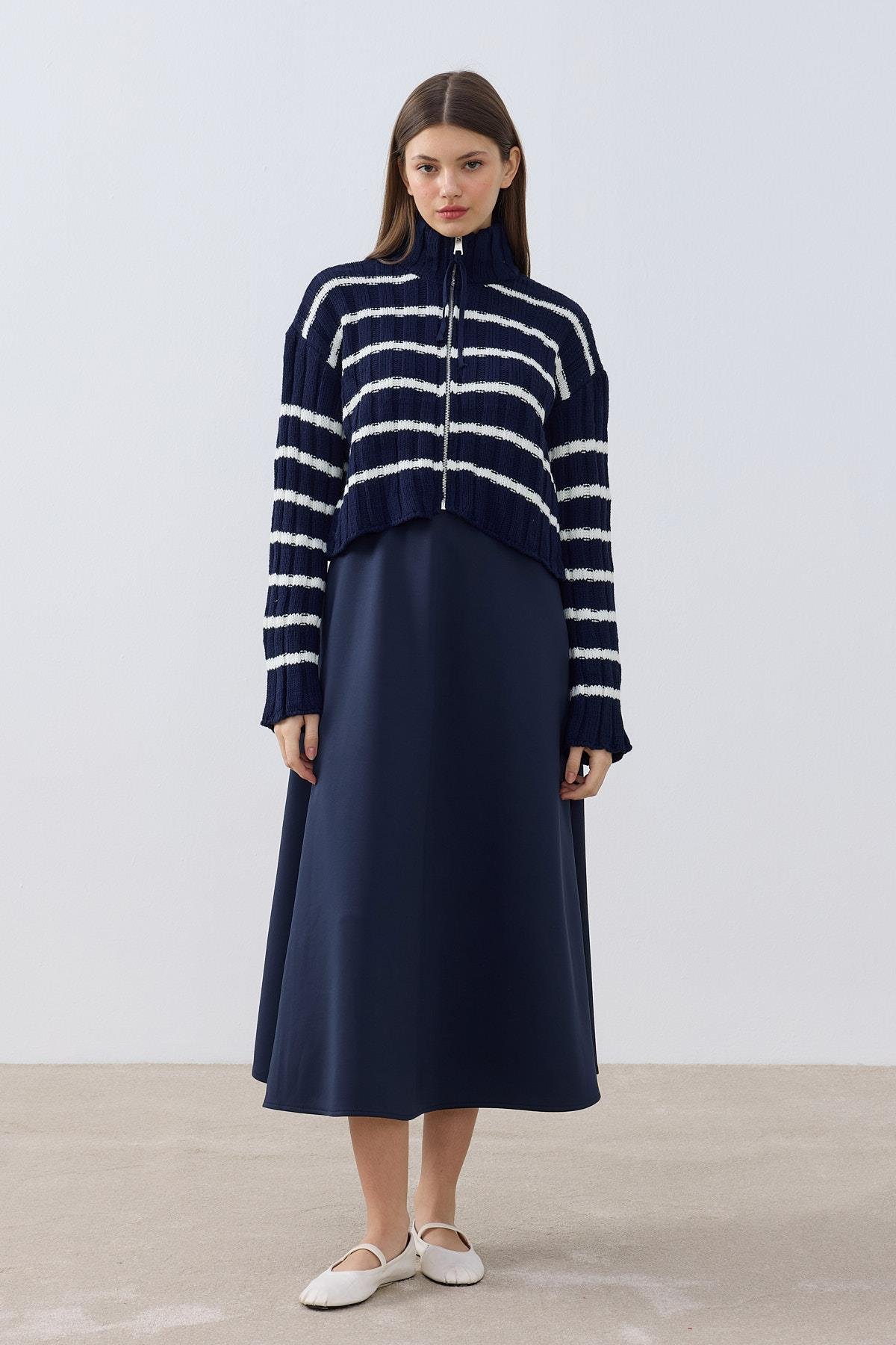 Briona Fitilli Kontrast Hırka- Lacivert