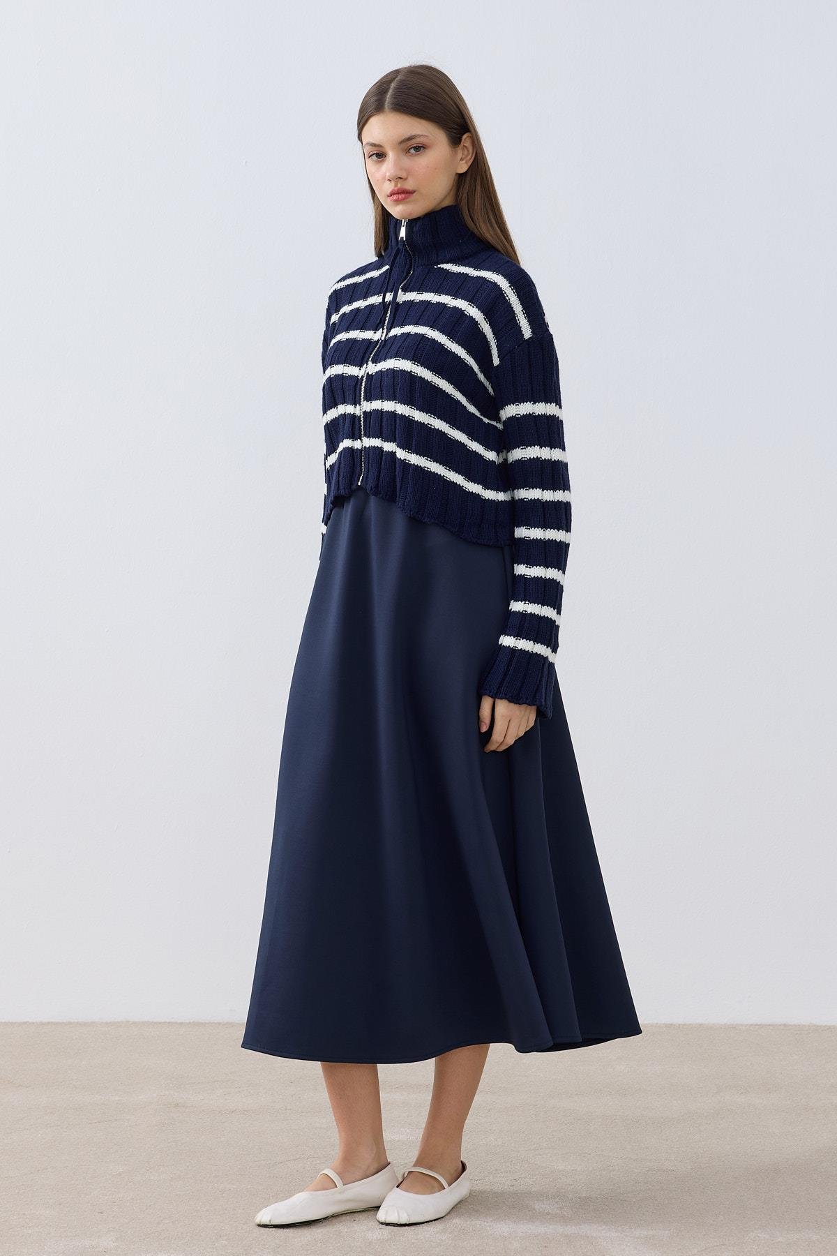 Briona Fitilli Kontrast Hırka- Lacivert