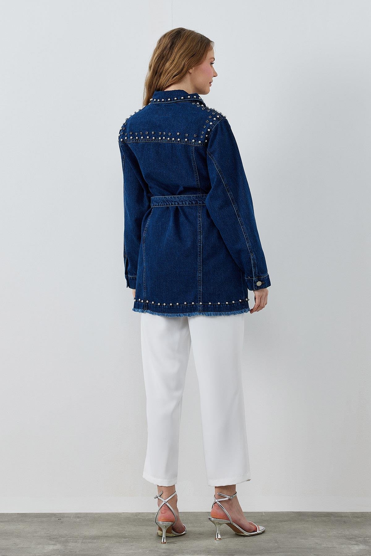 CAMELİA ZIMBALI DERİ CEKET- KOYU MAVİ 