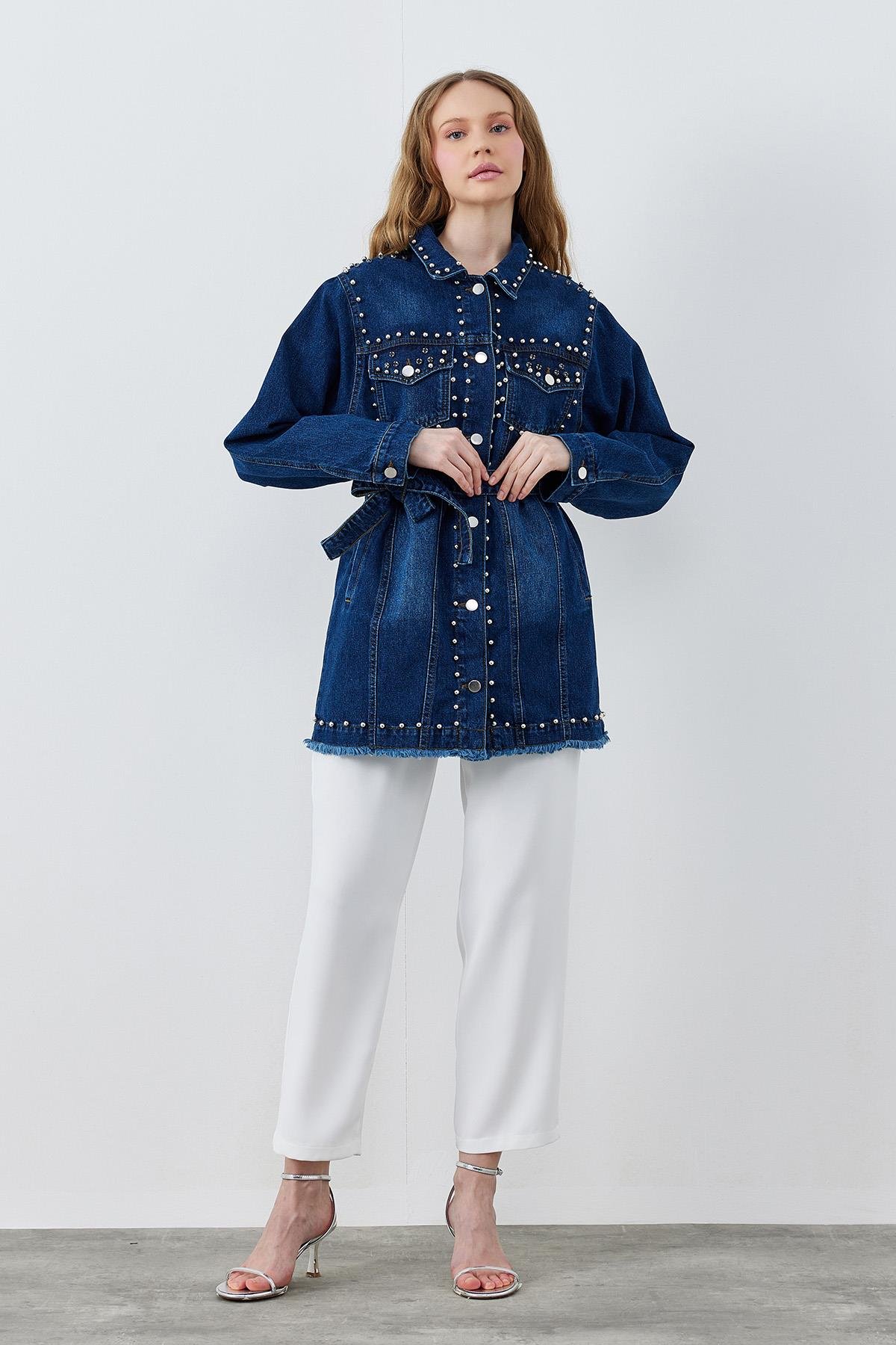 CAMELİA ZIMBALI DERİ CEKET- KOYU MAVİ 