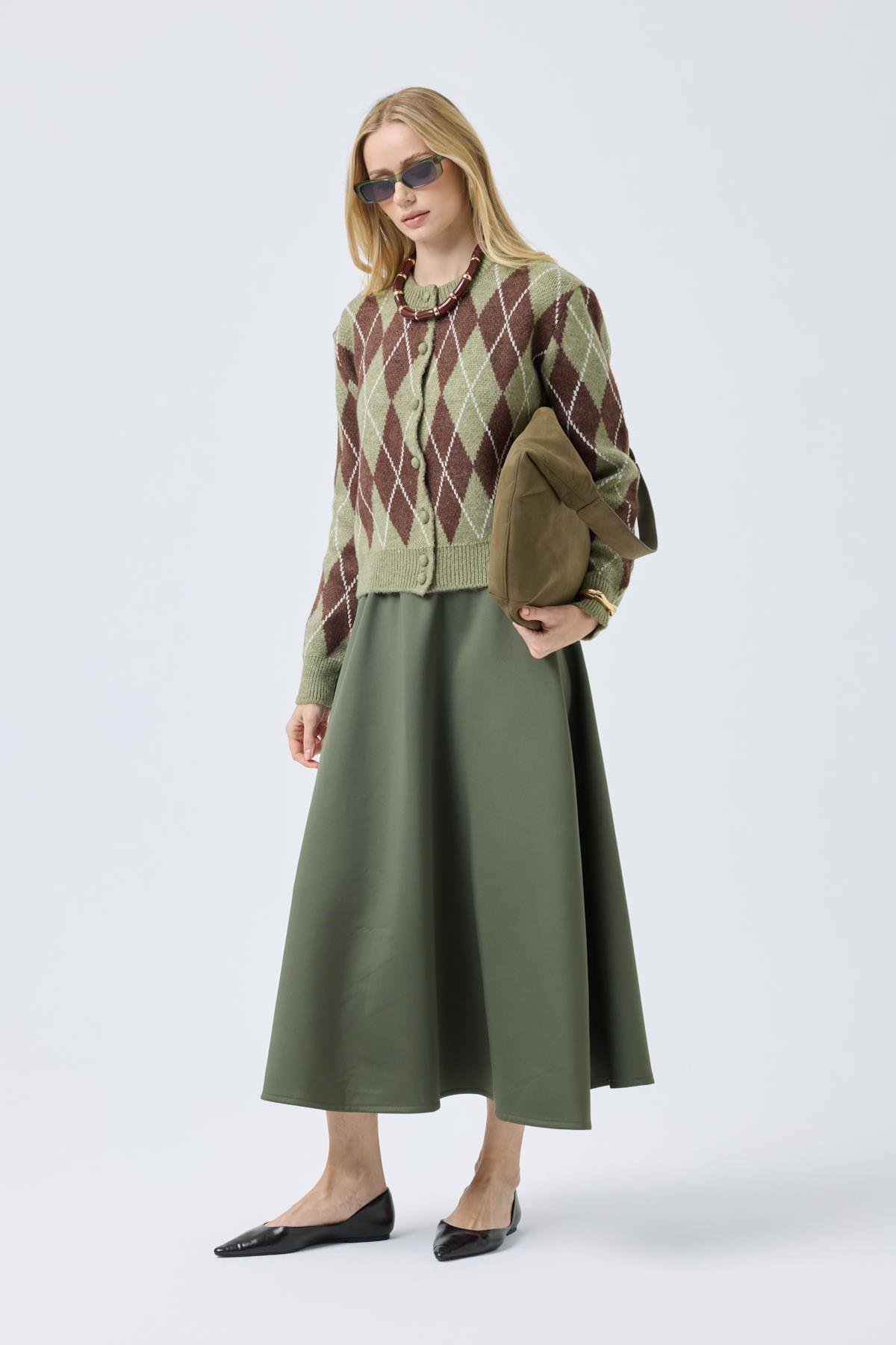 Camila Baklava Desenli Hırka - Çağla 