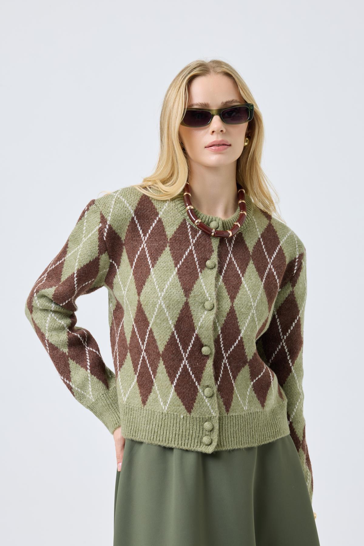 Camila Baklava Desenli Hırka - Çağla 