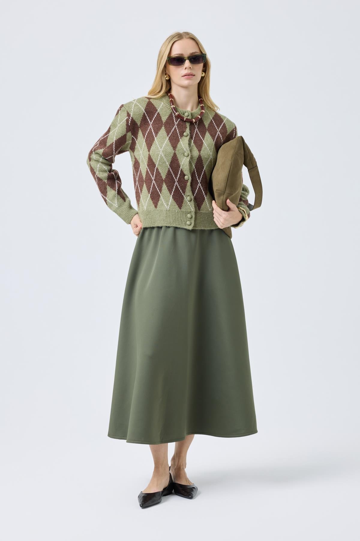 Camila Baklava Desenli Hırka - Çağla 