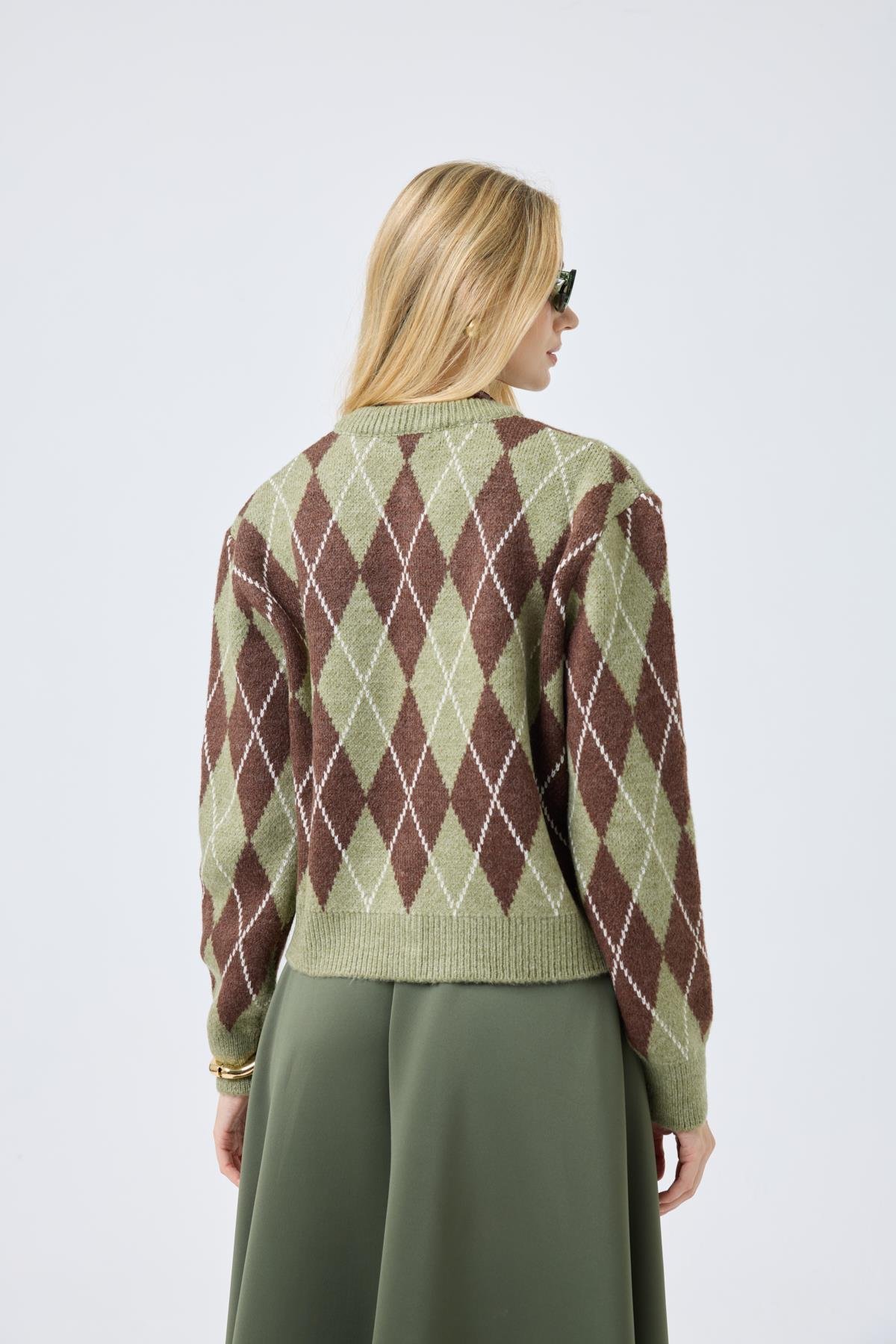 Camila Baklava Desenli Hırka - Çağla 