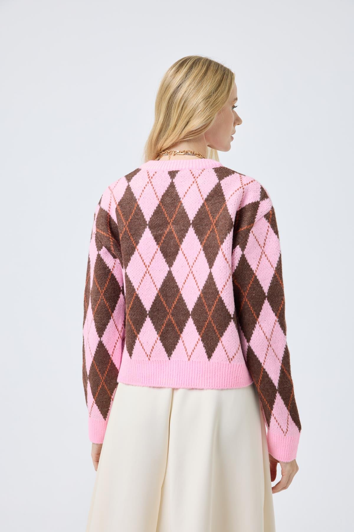 Camila Baklava Desenli Hırka - Pembe 