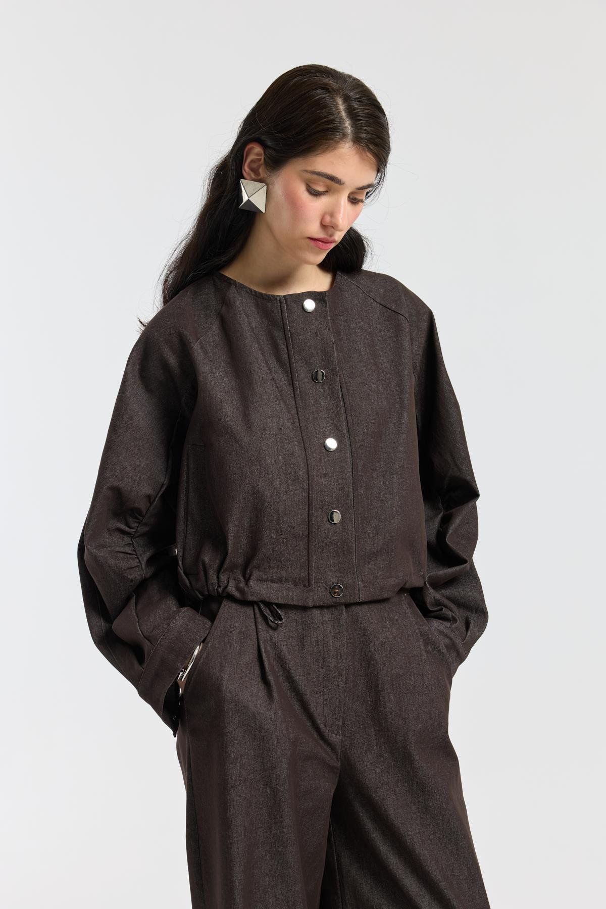 Celia Bomber Ceket Takım - Kahverengi