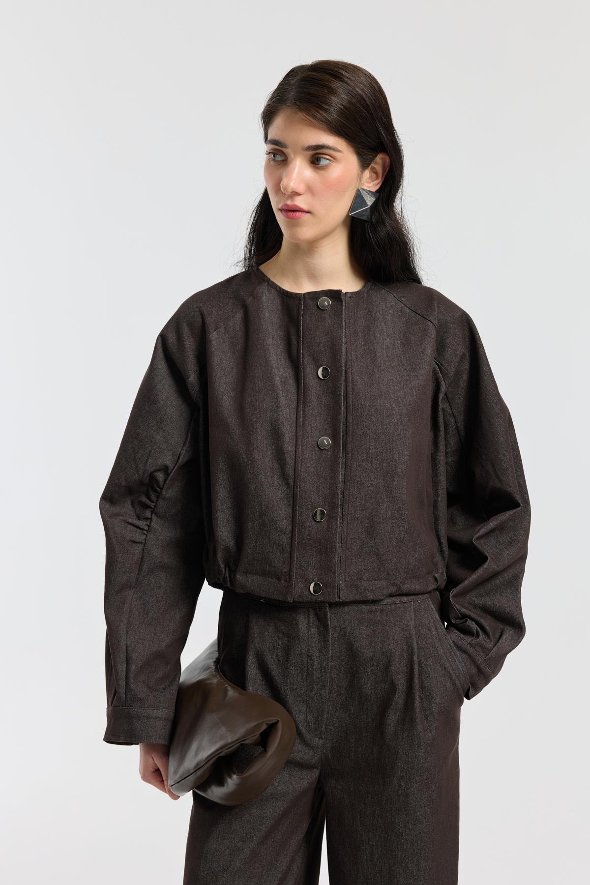 Celia Bomber Ceket Takım - Kahverengi