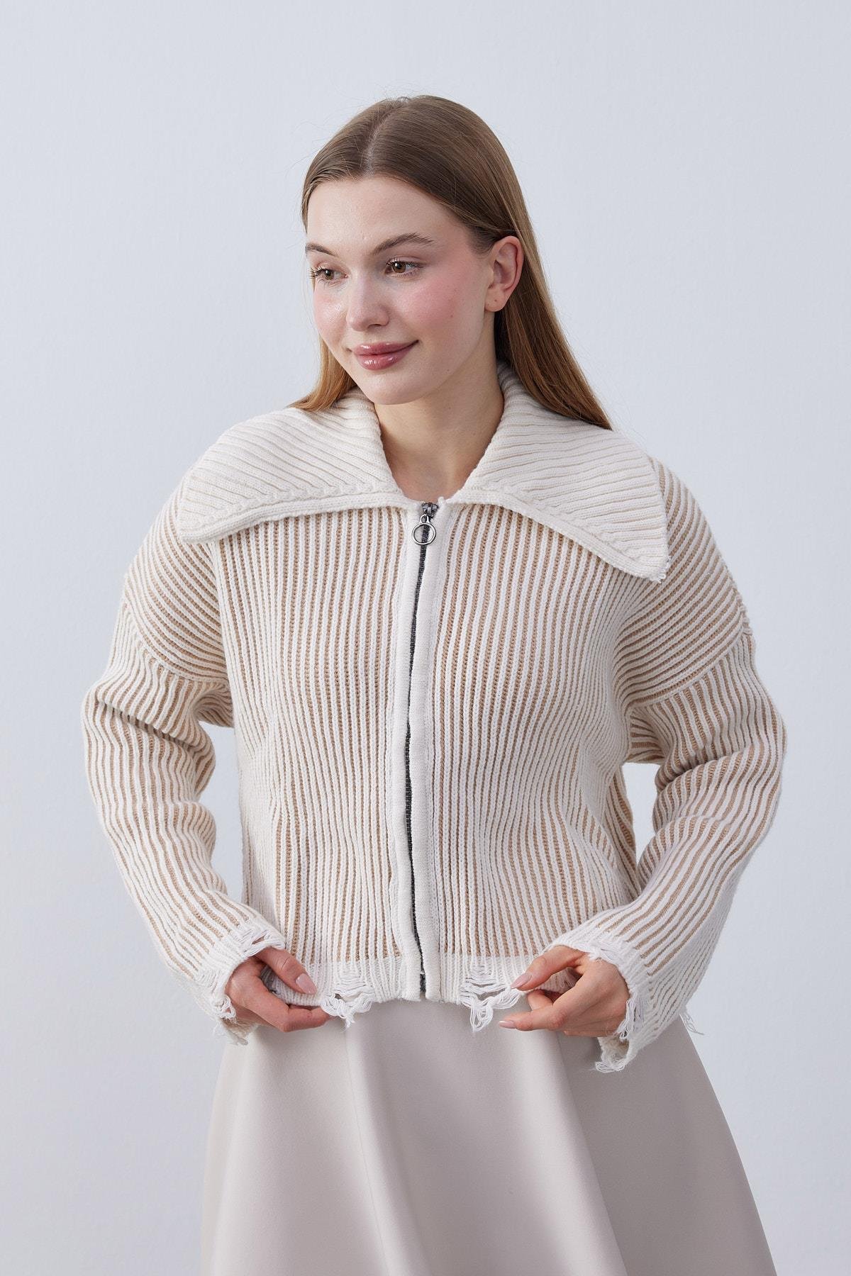 Celoisa Fermurlı Triko Ceket- Vizon 