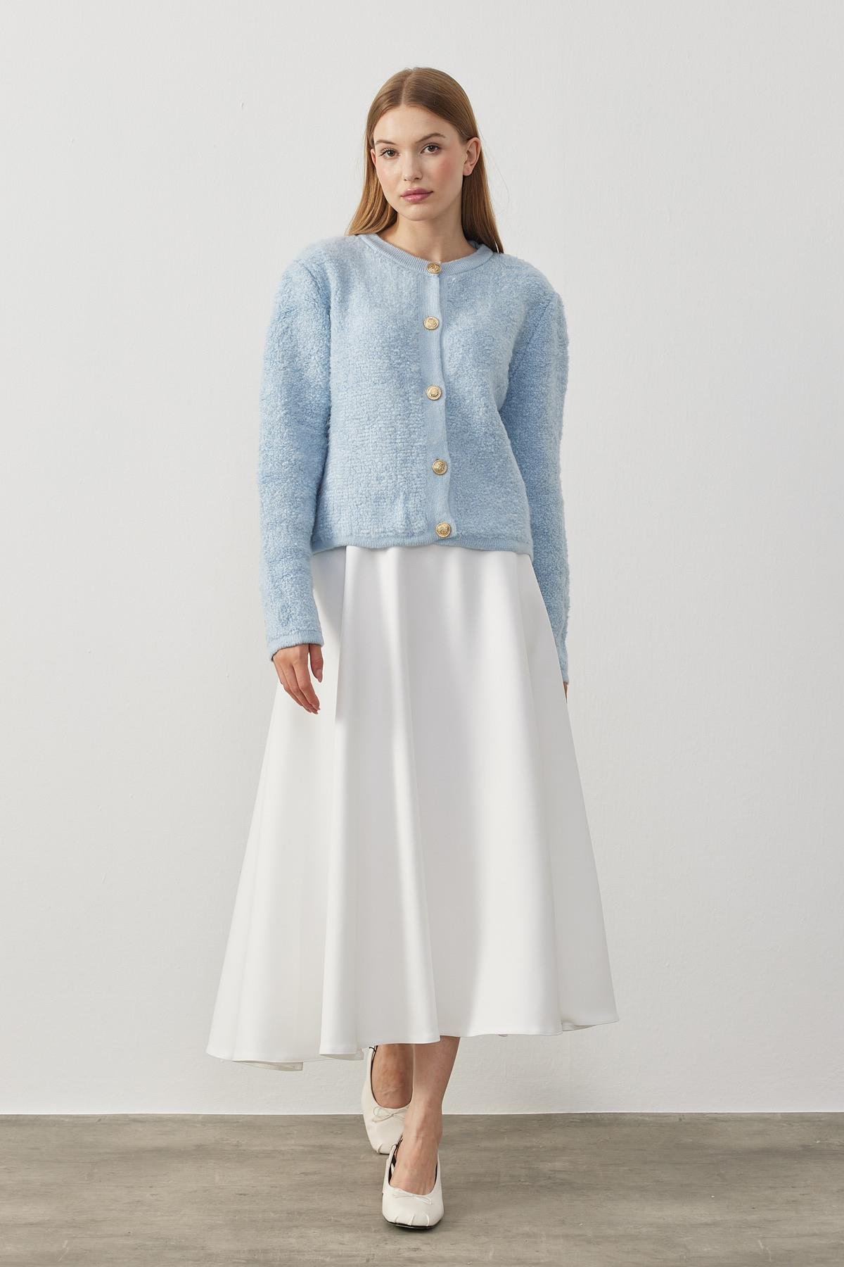 Ceremony Eskitme Düğme Detaylı Buklet Hırka  - Bebe mavi