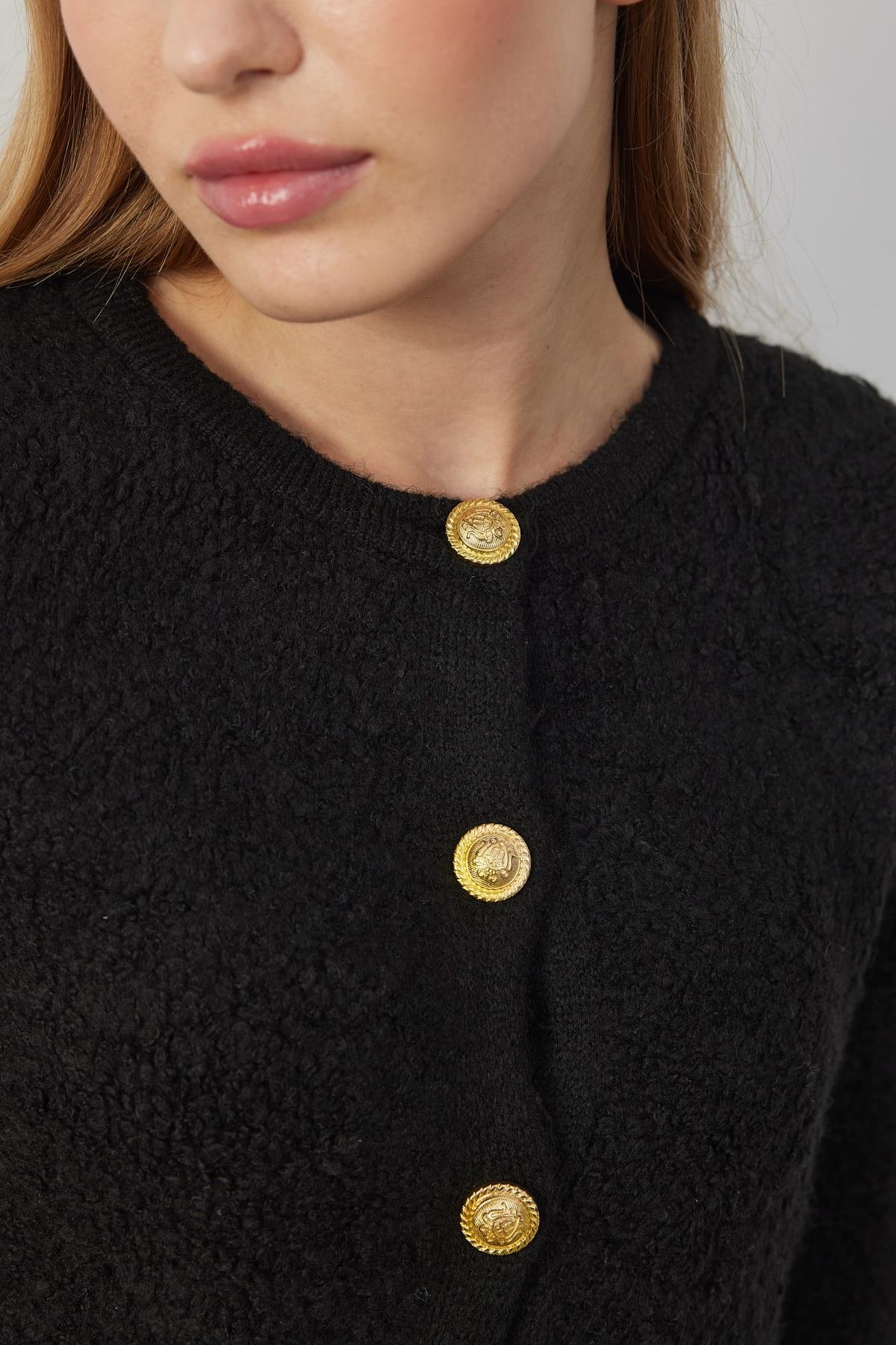 Ceremony Eskitme Düğme Detaylı Buklet Hırka - Siyah